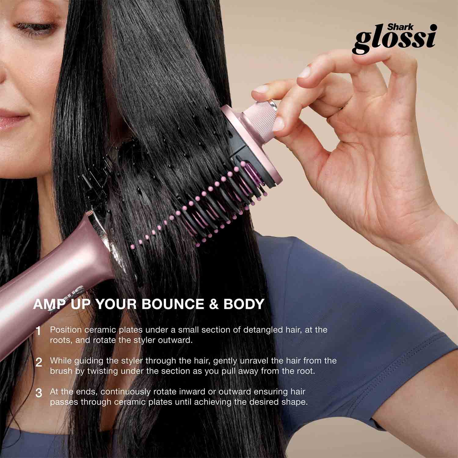 Shark Glossi Hot Brush + Air Glosser - Peony Pink HT302