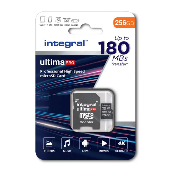 Integral 256GB Pro High Speed 180MB/S MICROSDXC V30 UHS-I U3 Card