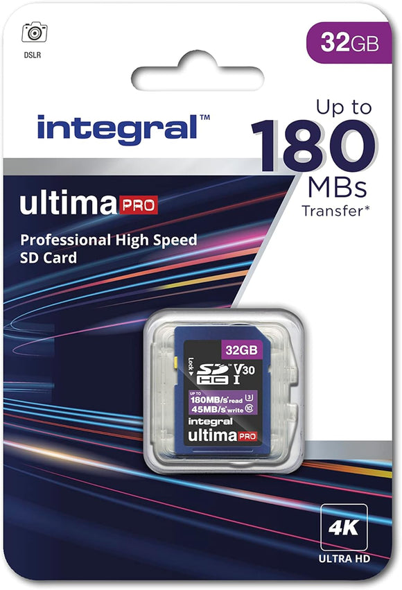 Integral 32GB PRO High Speed SD CARD 180MB/S SDXC V30 UHS-I U3