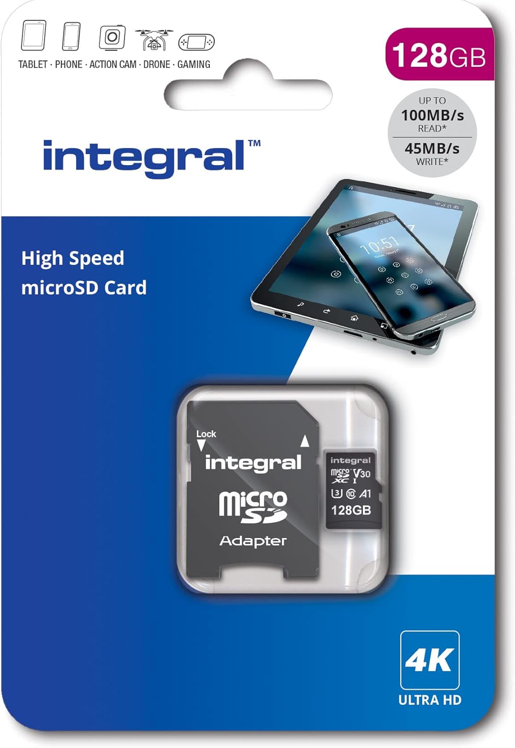 Integral High Speed microSD Card MICROSDHC/XC V30 UHS-I U3