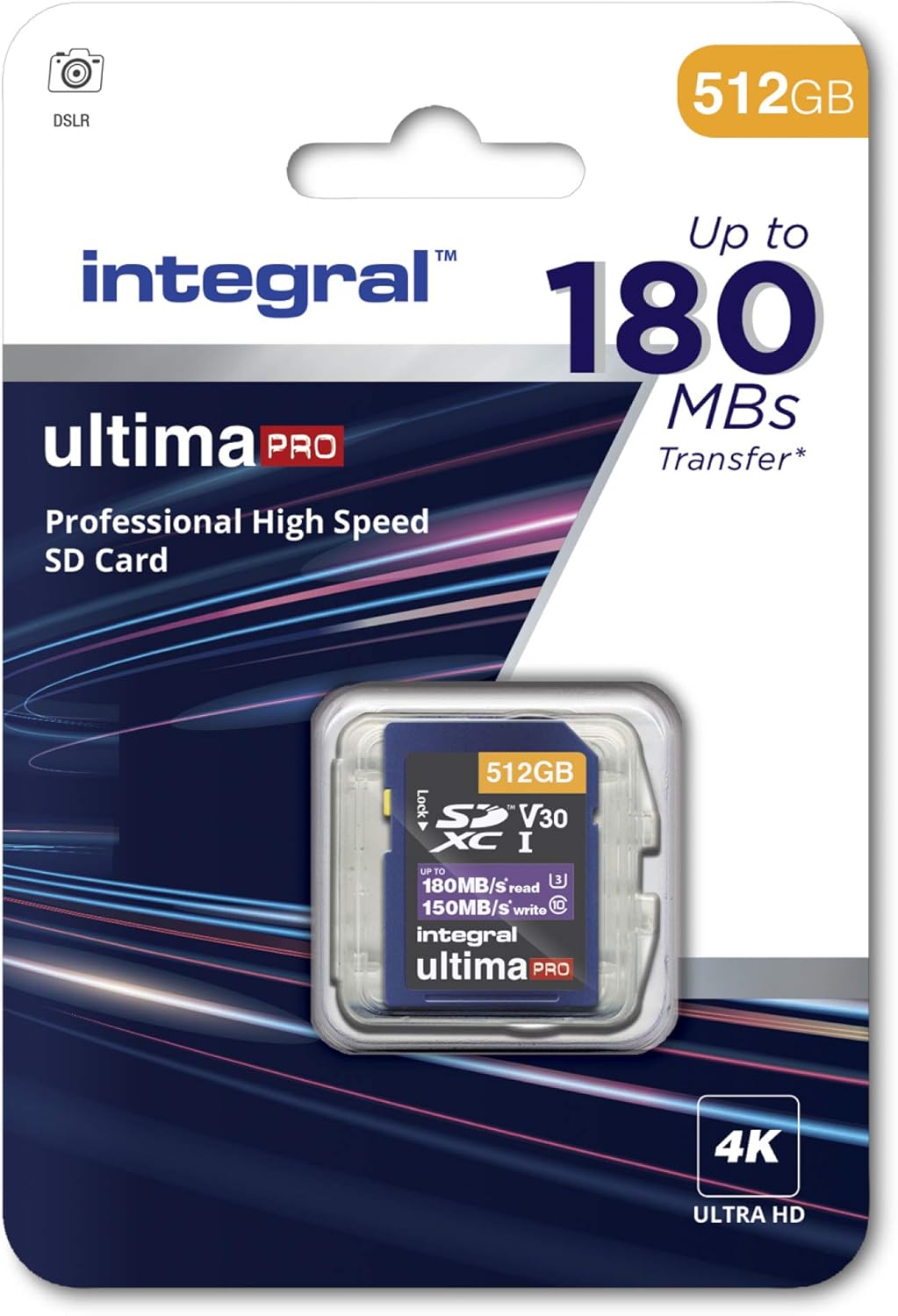 Tarjeta SD Integral PRO de alta velocidad de 512 GB y 180 MB/s SDXC V30 UHS-I U3