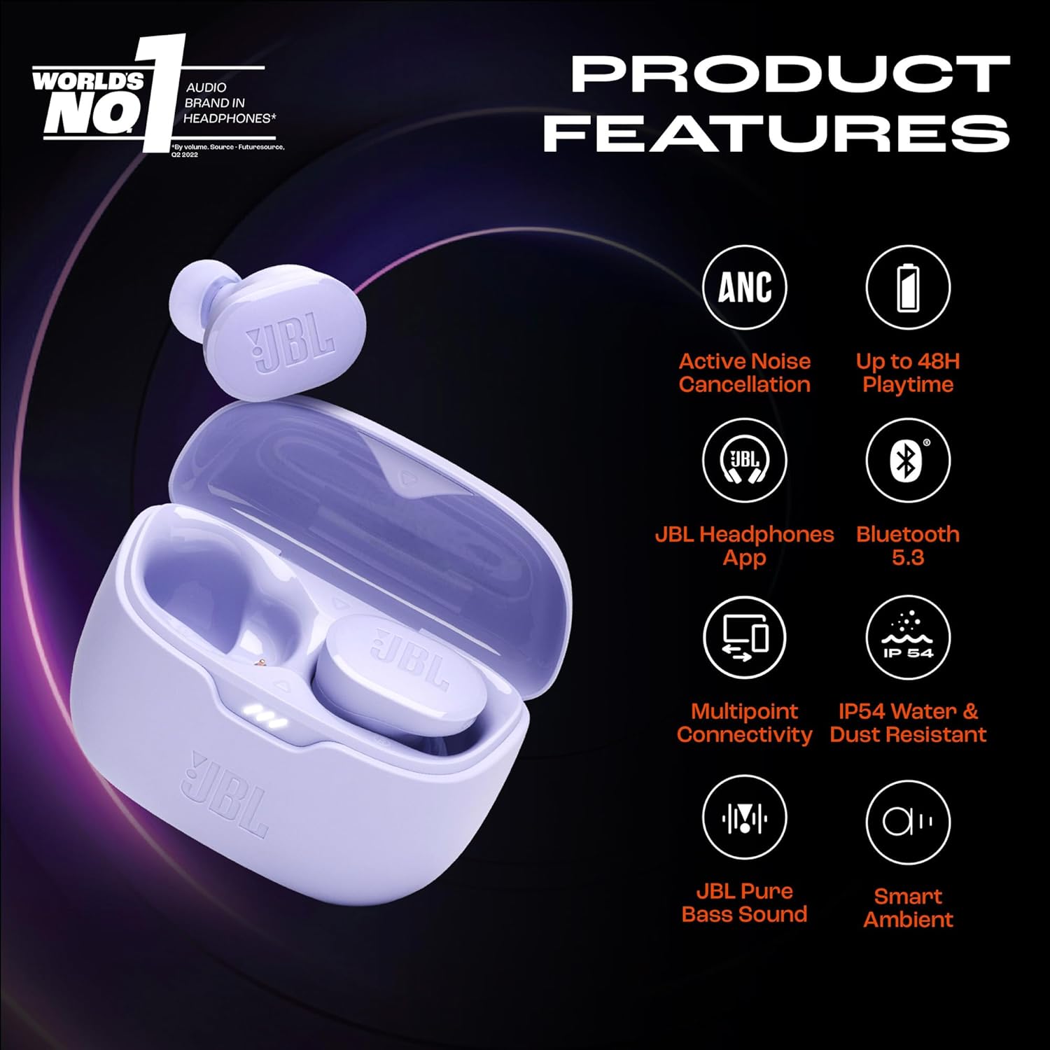 JBL Tune Buds In Ear Wireless Earbuds - Purple - JBLTBUDSPUR