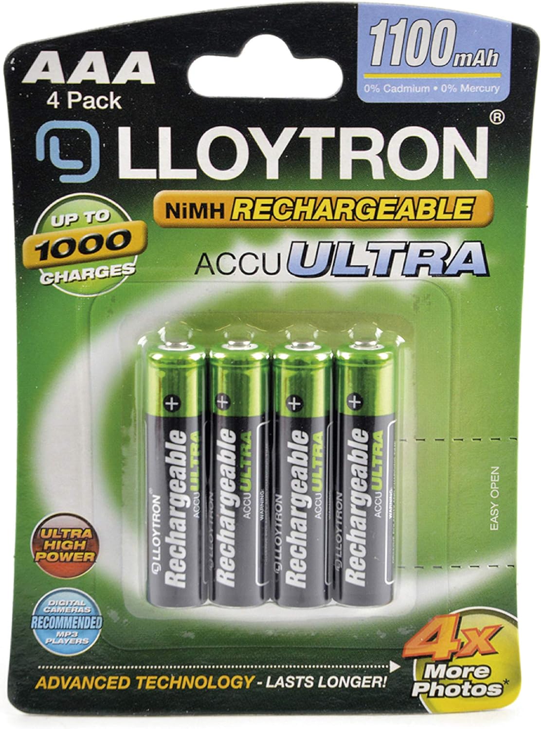Pilas AAA AccuUltra de NiMH Lloytron (paquete de 4) de 1100 mAh | B1004