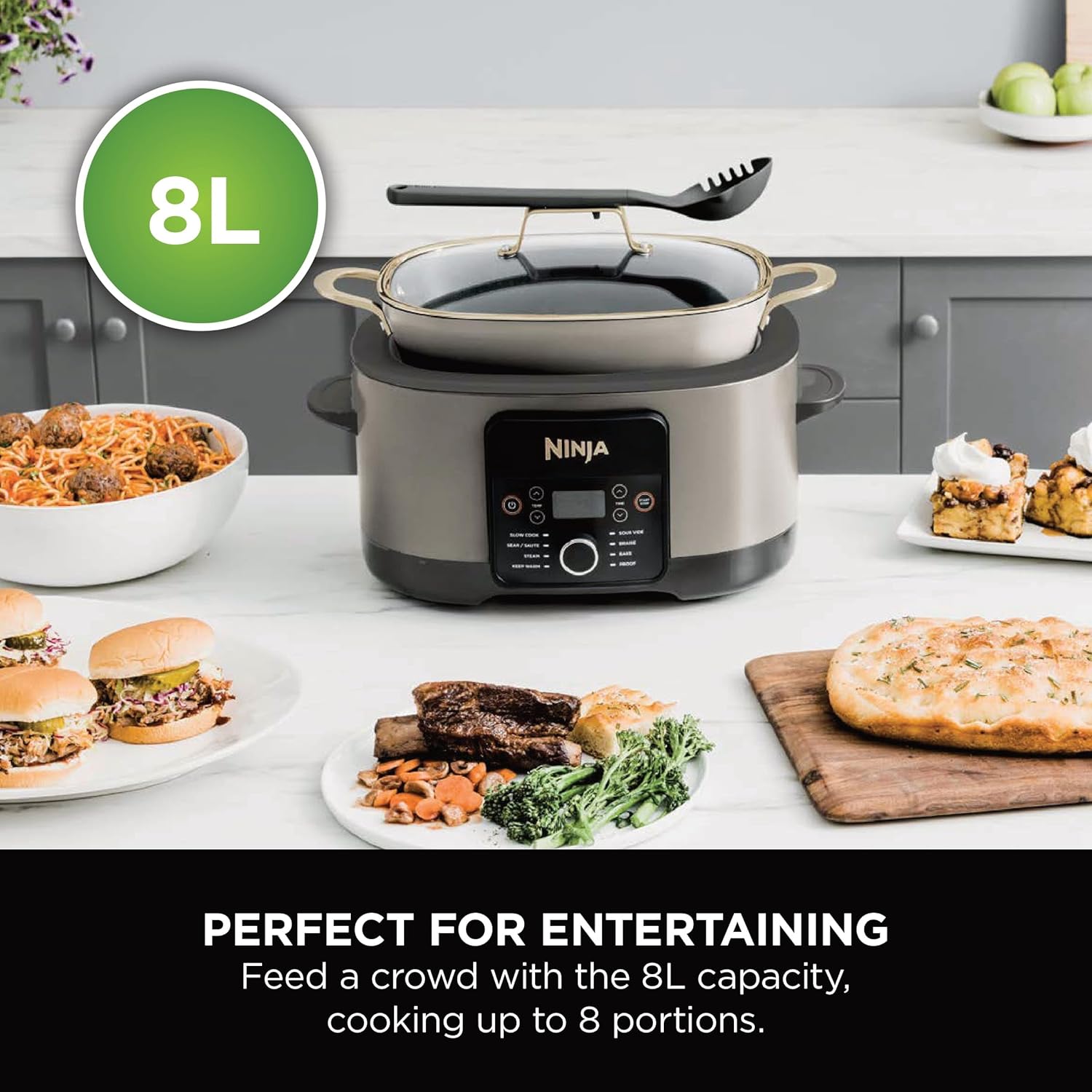 Olla de cocción lenta Ninja Foodi Possible Cooker 8 en 1 | Gris sal marina - MC1001UK