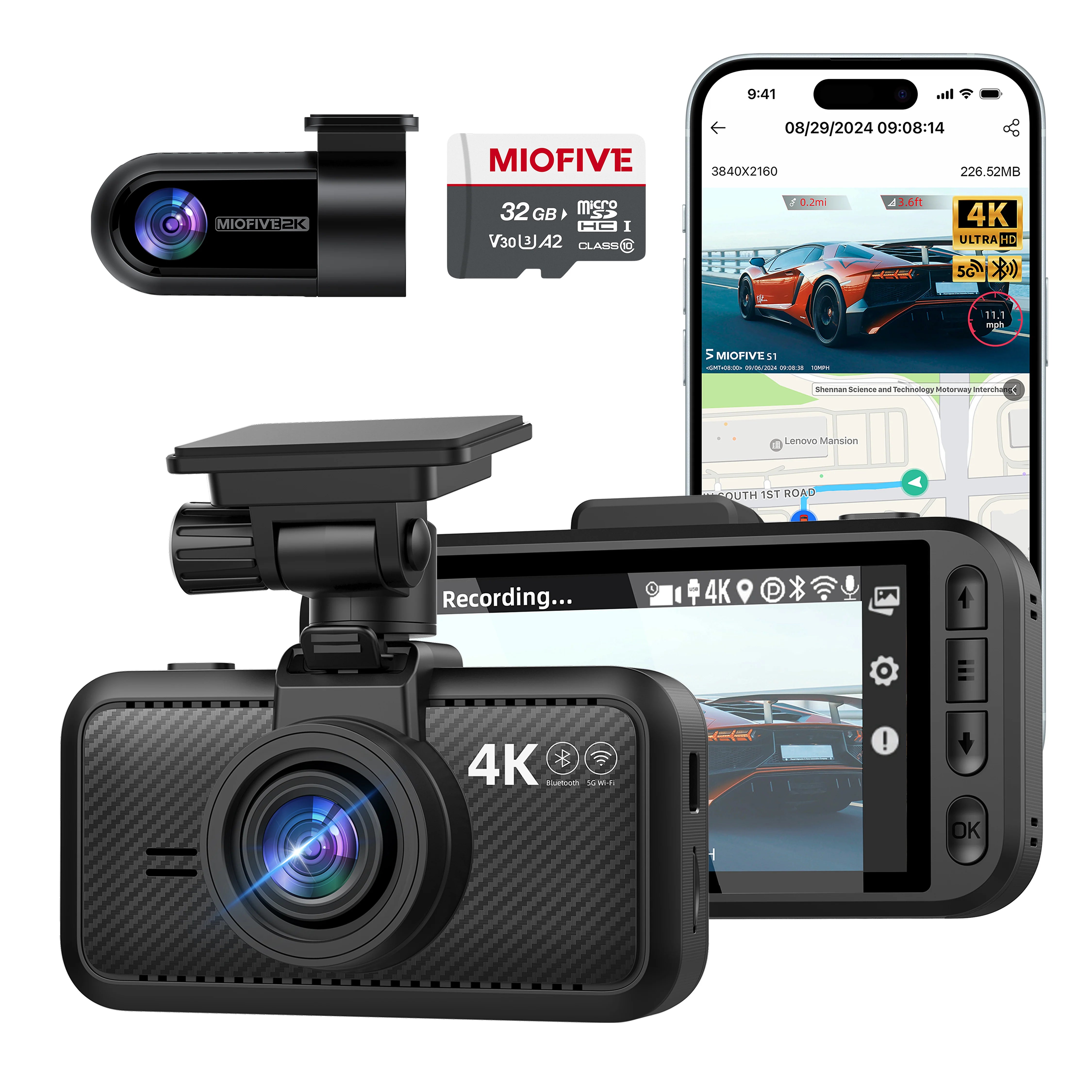 Miofive S1-Pro Dash Cam Front Rear, 4K+2K Dual Dash Camera