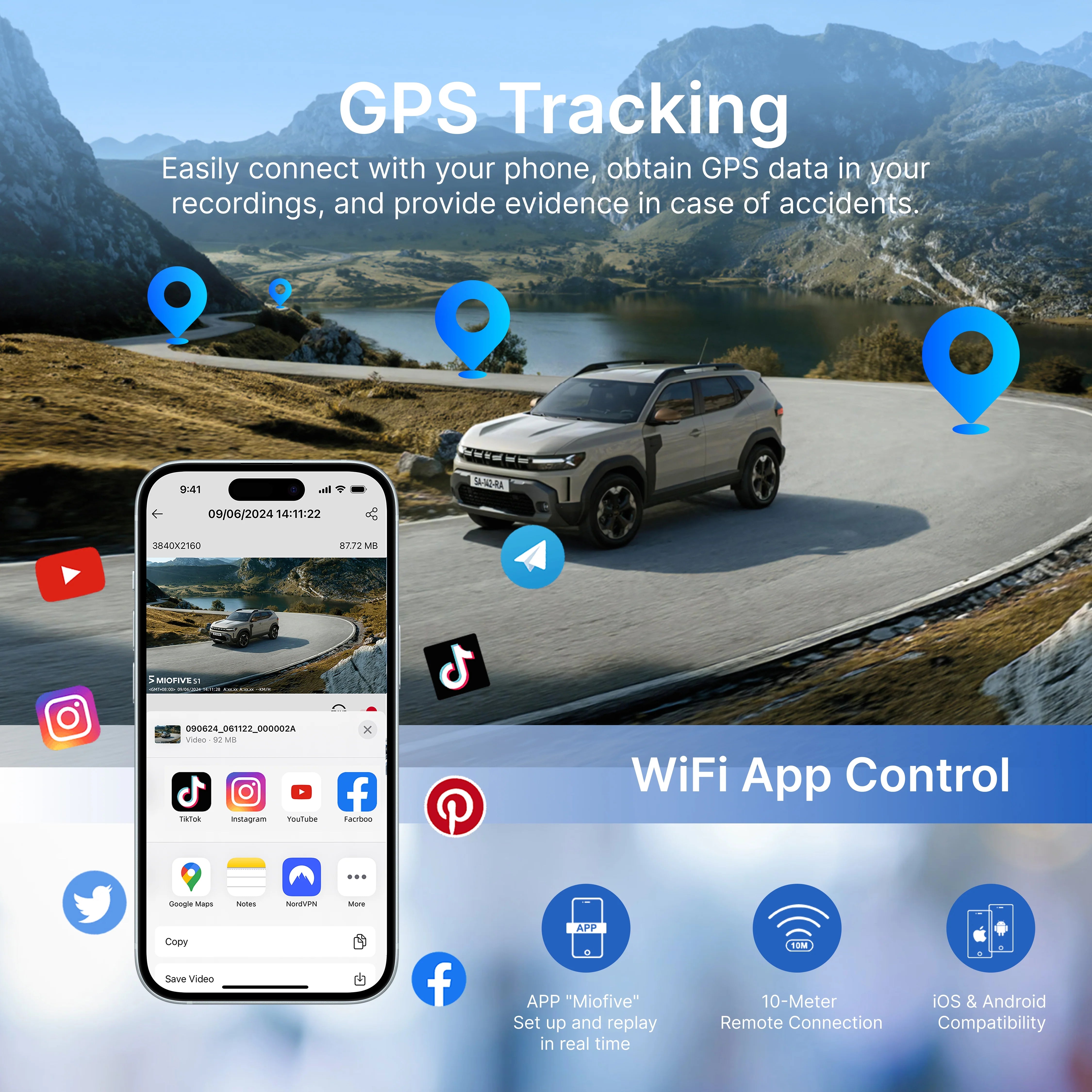 Cámara de tablero Miofive S1-Pro (delantera y trasera, cámara de tablero dual 4K+2K)