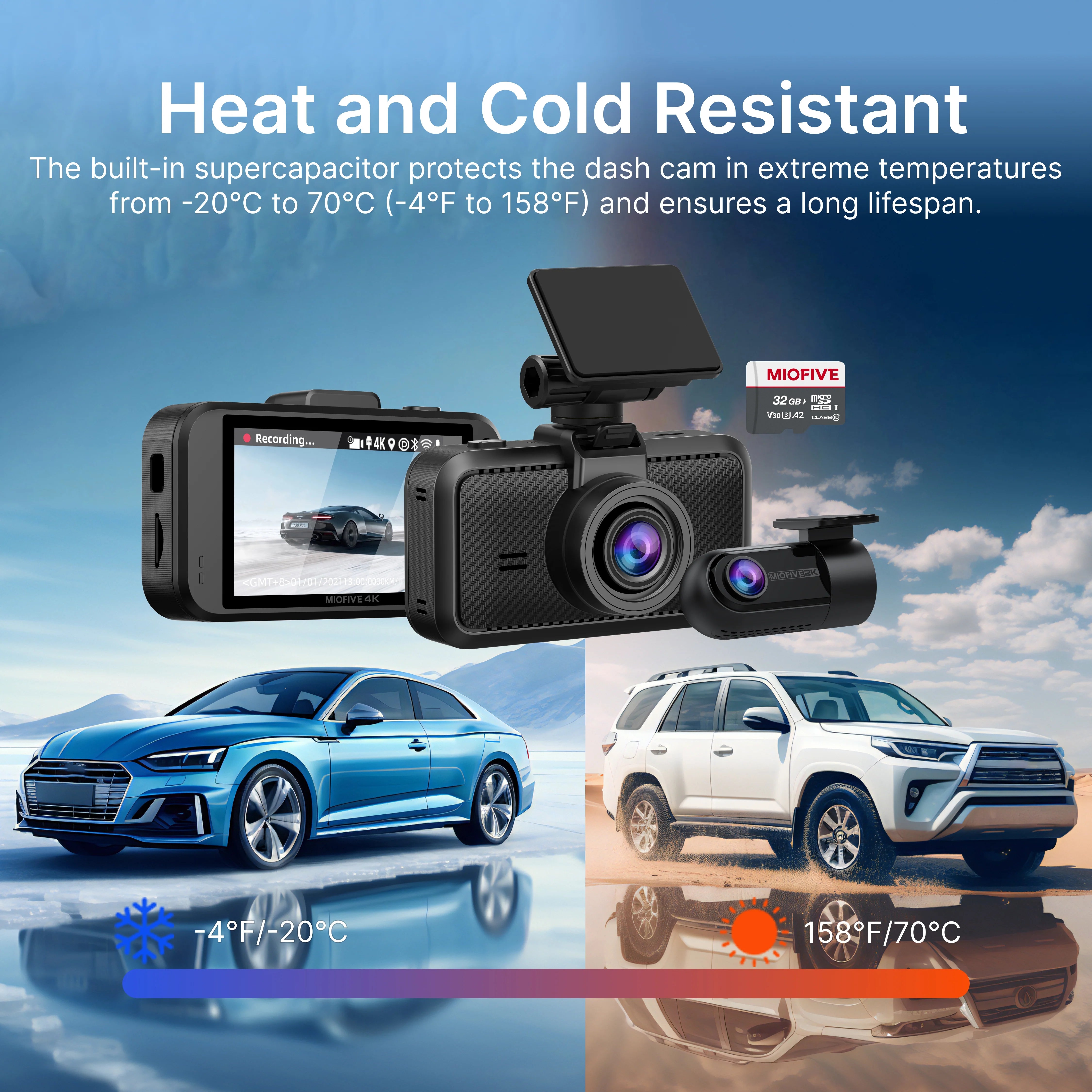 Miofive S1-Pro Dash Cam Front Rear, 4K+2K Dual Dash Camera