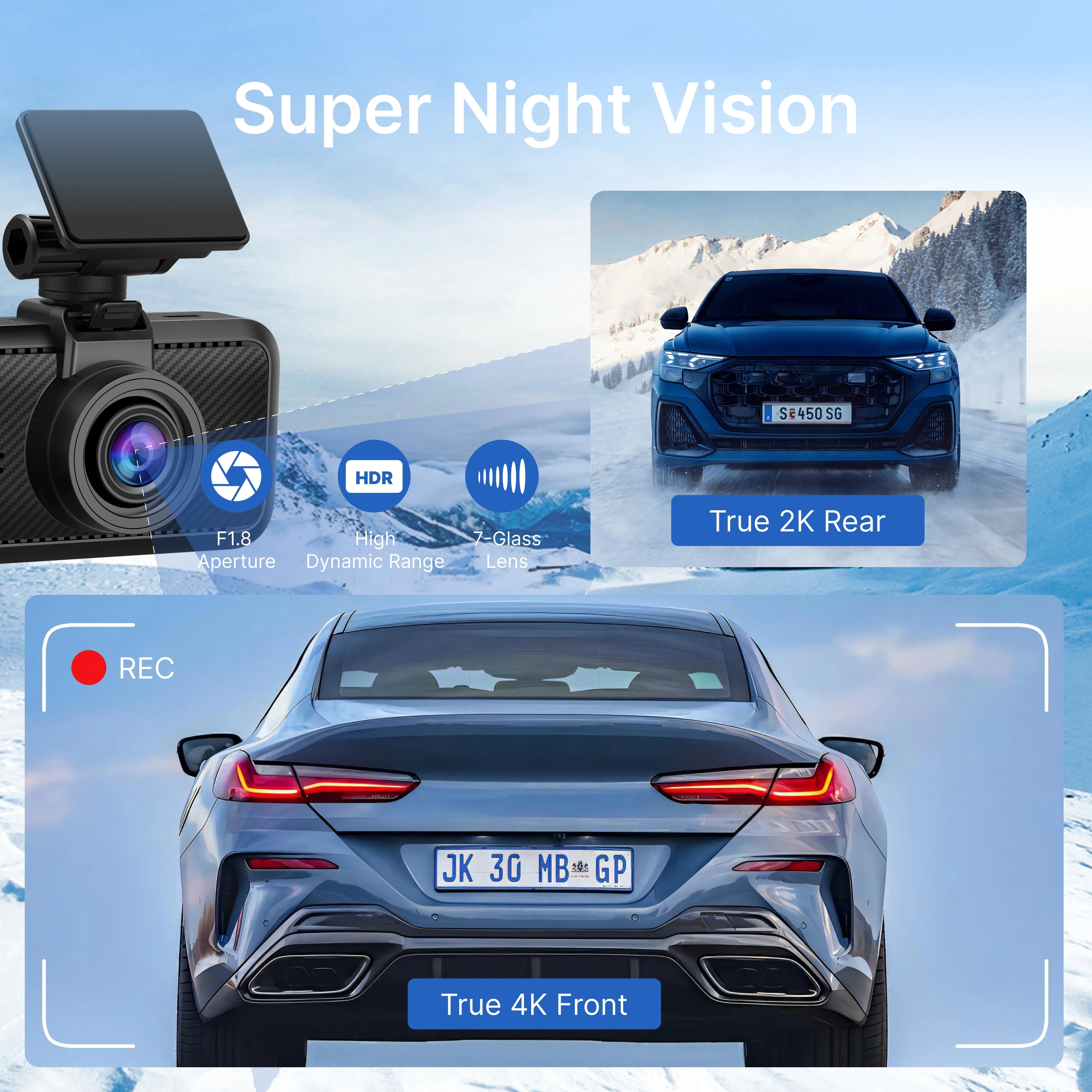 Miofive S1-Pro Dash Cam Front Rear, 4K+2K Dual Dash Camera