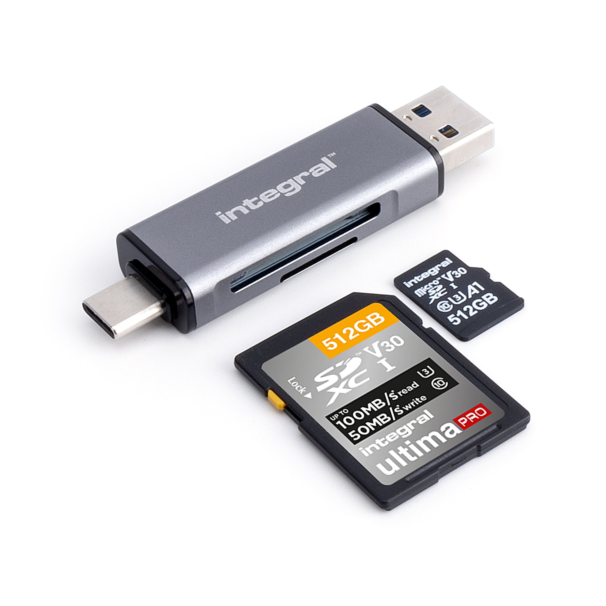 Integral Dual End SD and microSD Card Reader | Type-A and USB-C Connectors