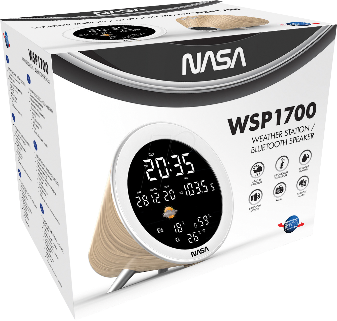 NASA Weather Station With 3 Outdoor Sensors and Bluetooth Speaker - WSP1700WD