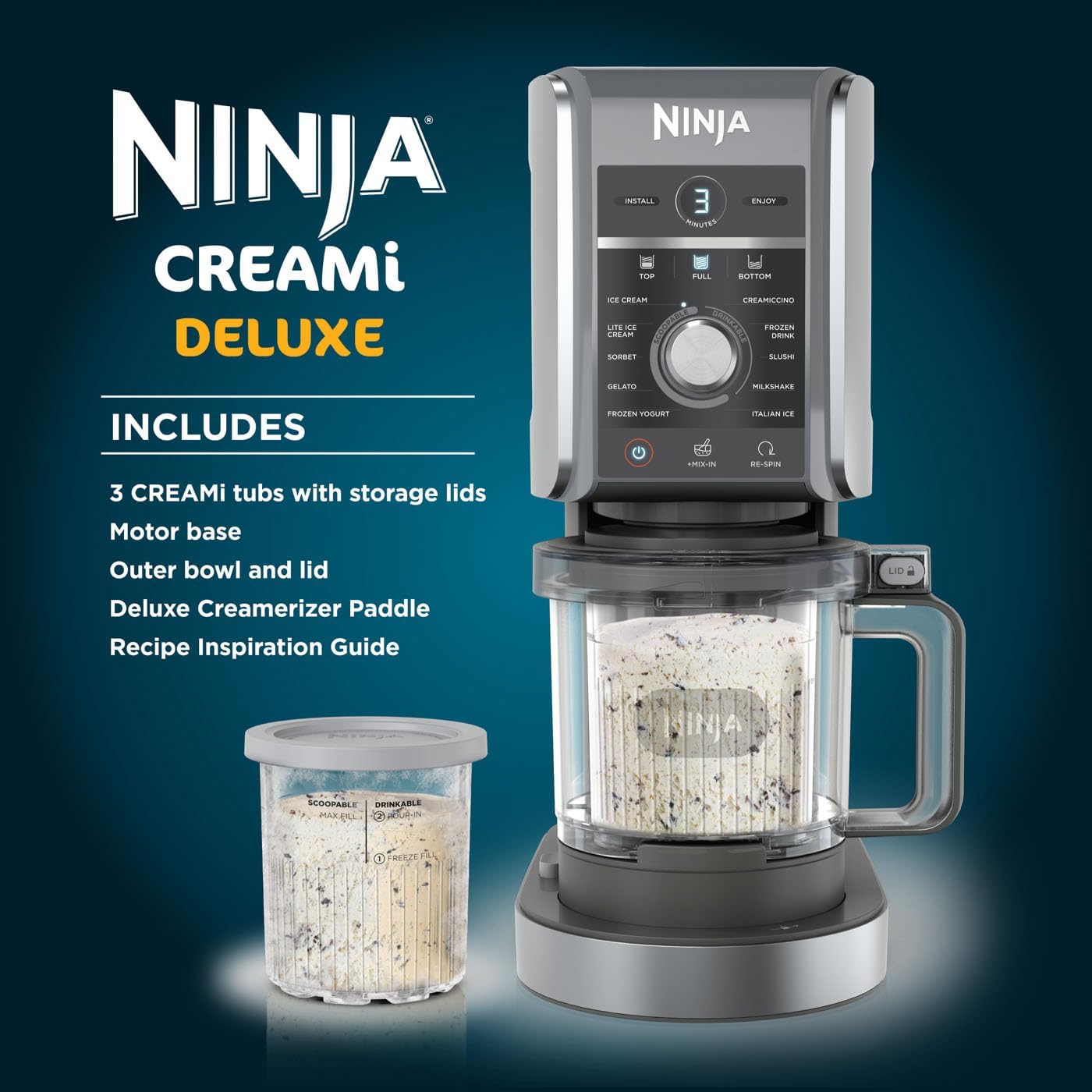 Máquina para hacer helados y bebidas congeladas Ninja CREAMi Deluxe 10 en 1 | NC501UK