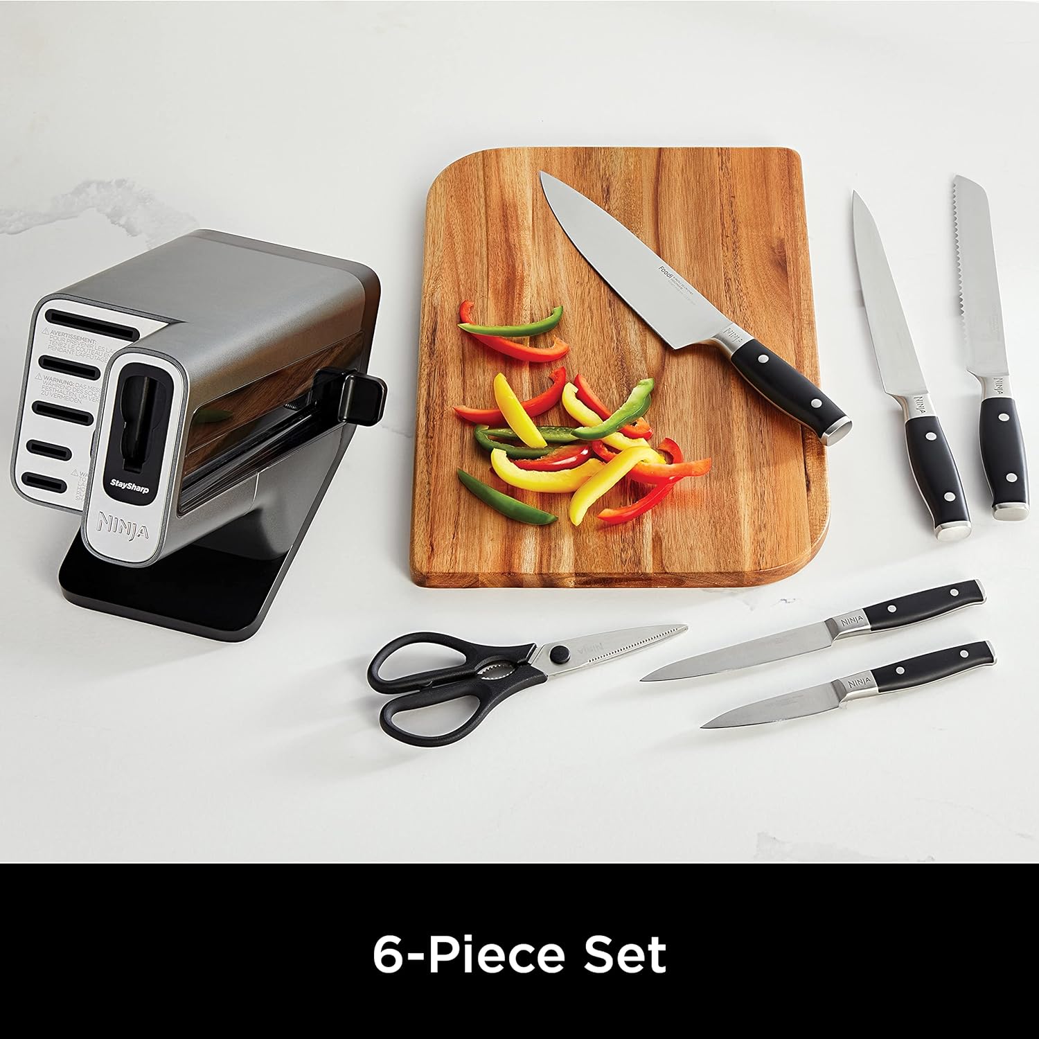 Ninja Foodi StaySharp Knife Block with Integrated Sharpener 6-Piece Set - K32006