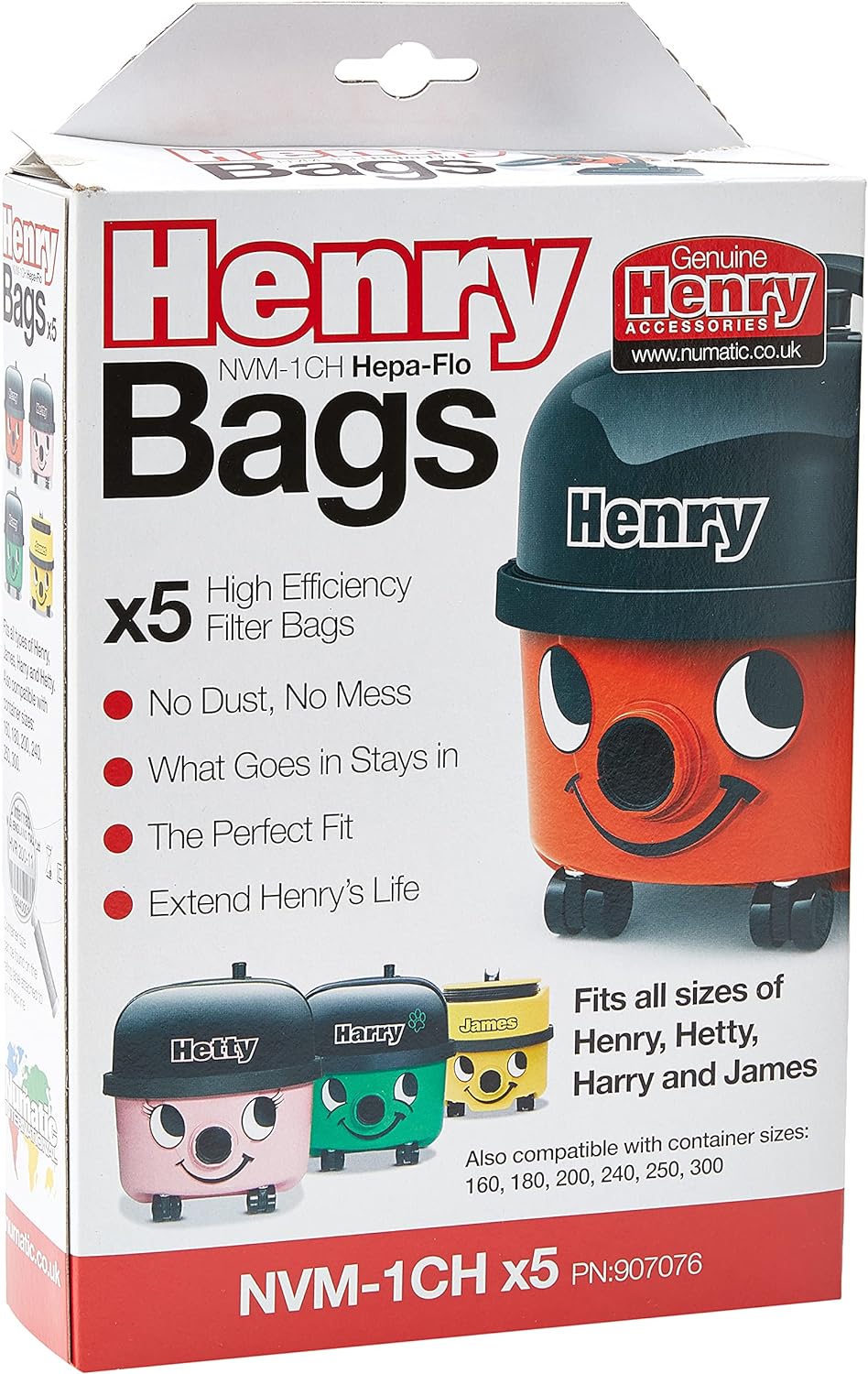 Numatic NVM-1CH 3 Layer Hepaflo Filter Dustbag (Pack of 5) - 907076