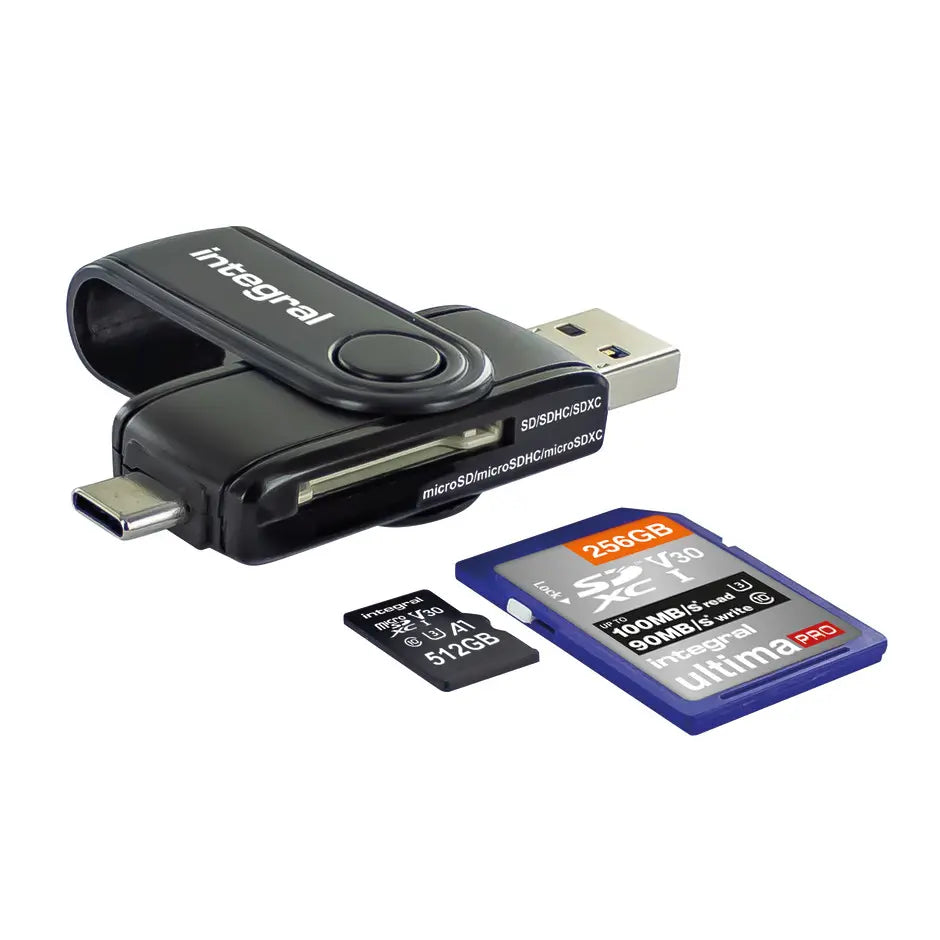 Lector de tarjetas MicroSD y SD Integral USB 3.0 de doble ranura tipo A y tipo C | INCRUSB3.0ACSDMSD
