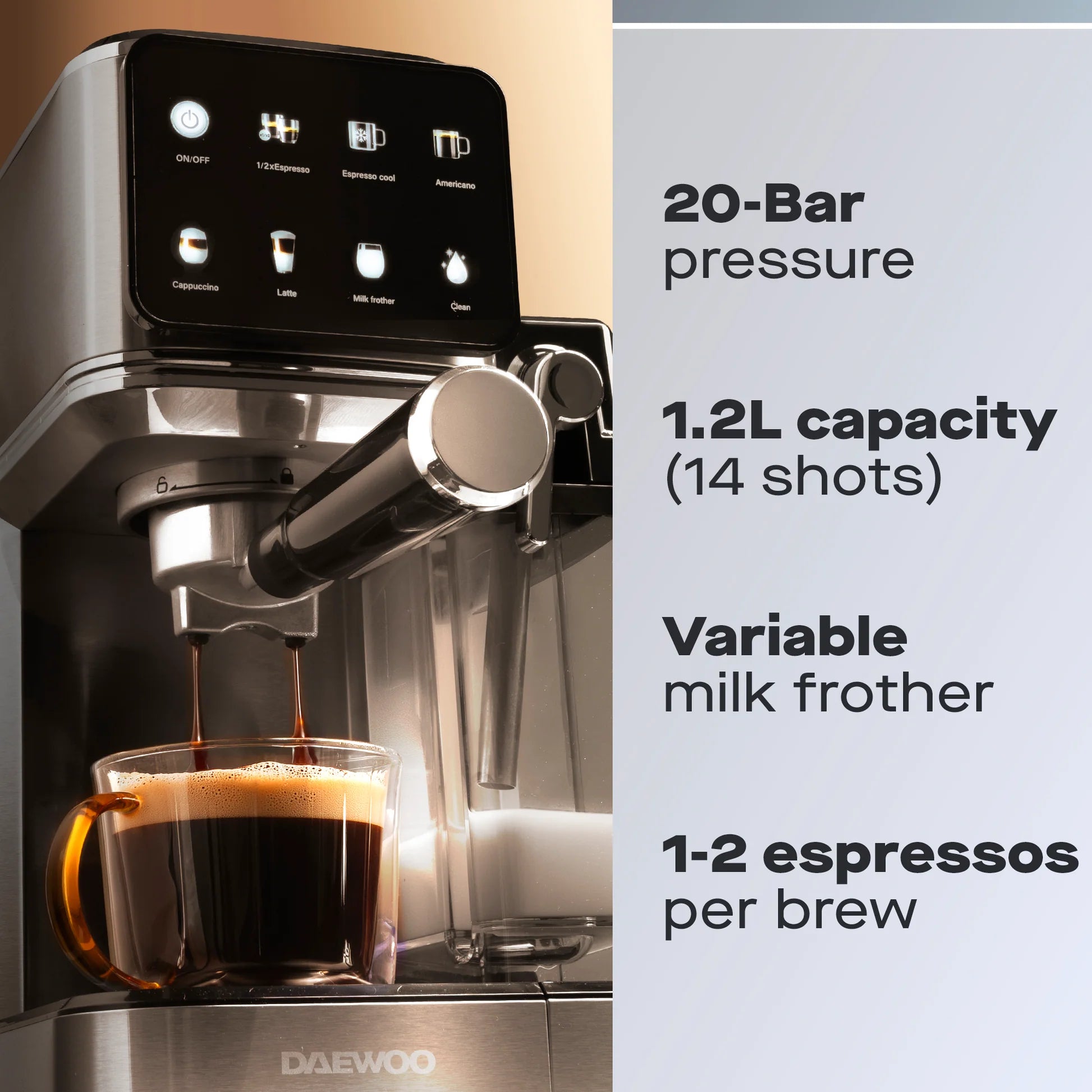 Daewoo 20 Bar One Touch Espresso Coffee Machine - SDA2917GE