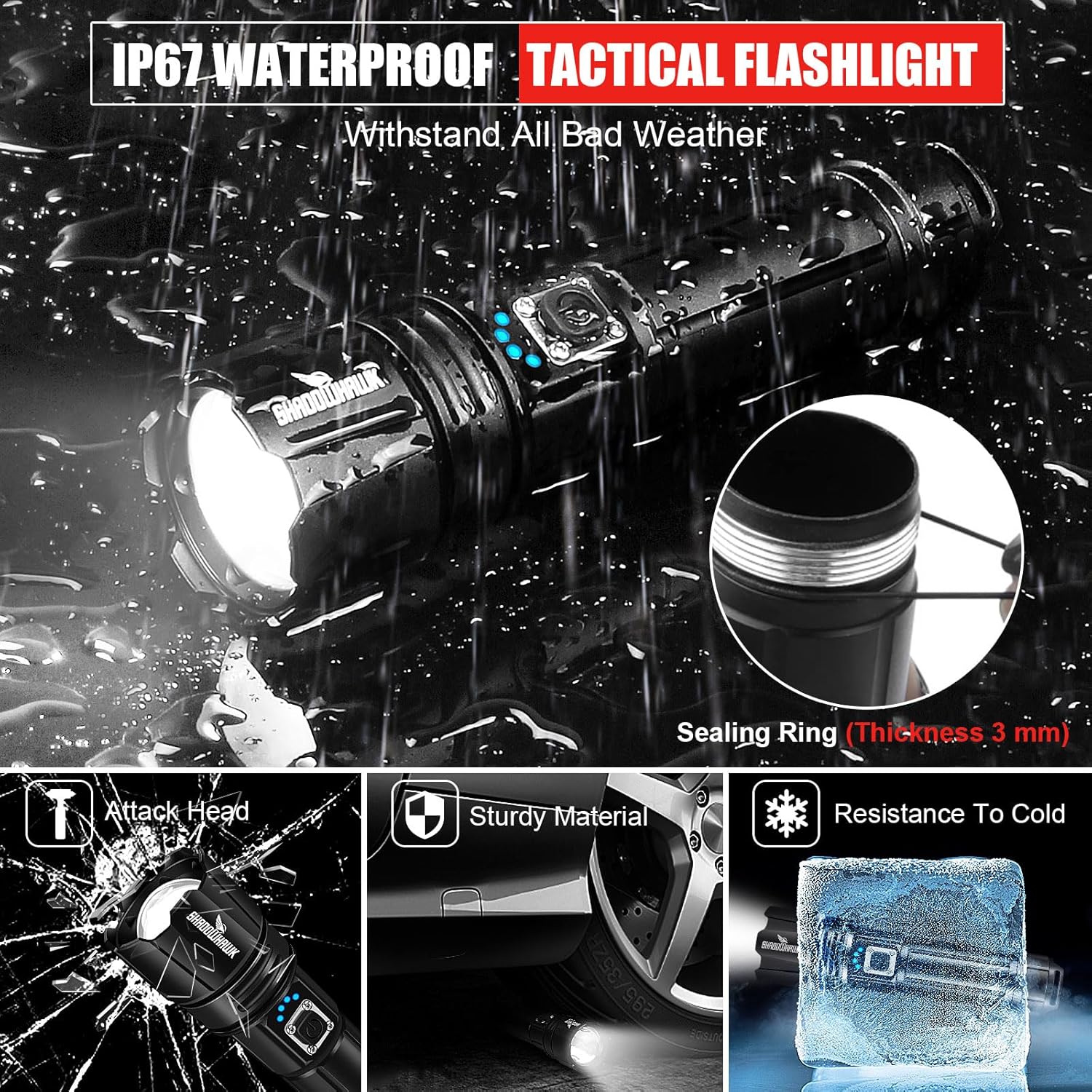 Shadowhawk Led Super Bright Rechargeable Torch - XHP70.2