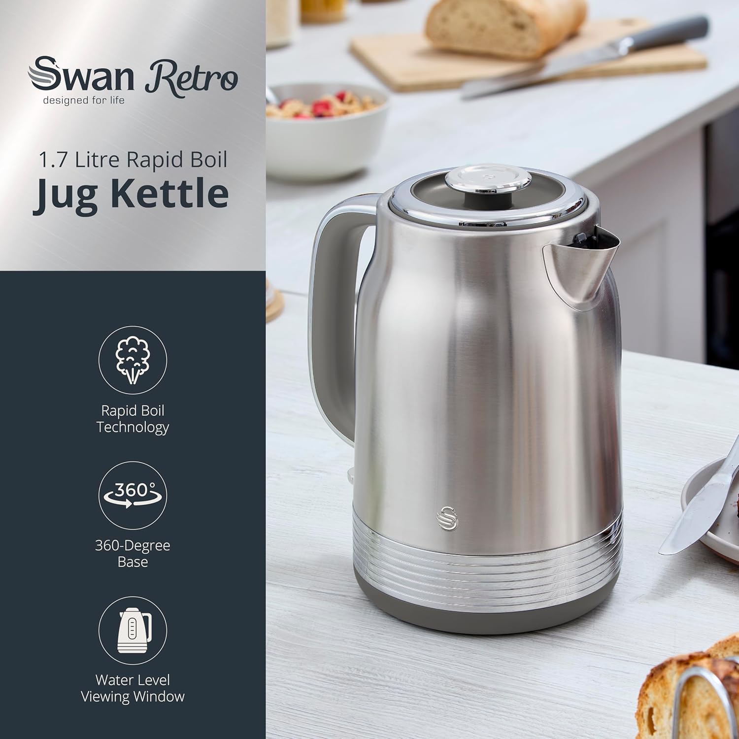 Swan Retro 1.7L 3KW Stainless Jug Kettle