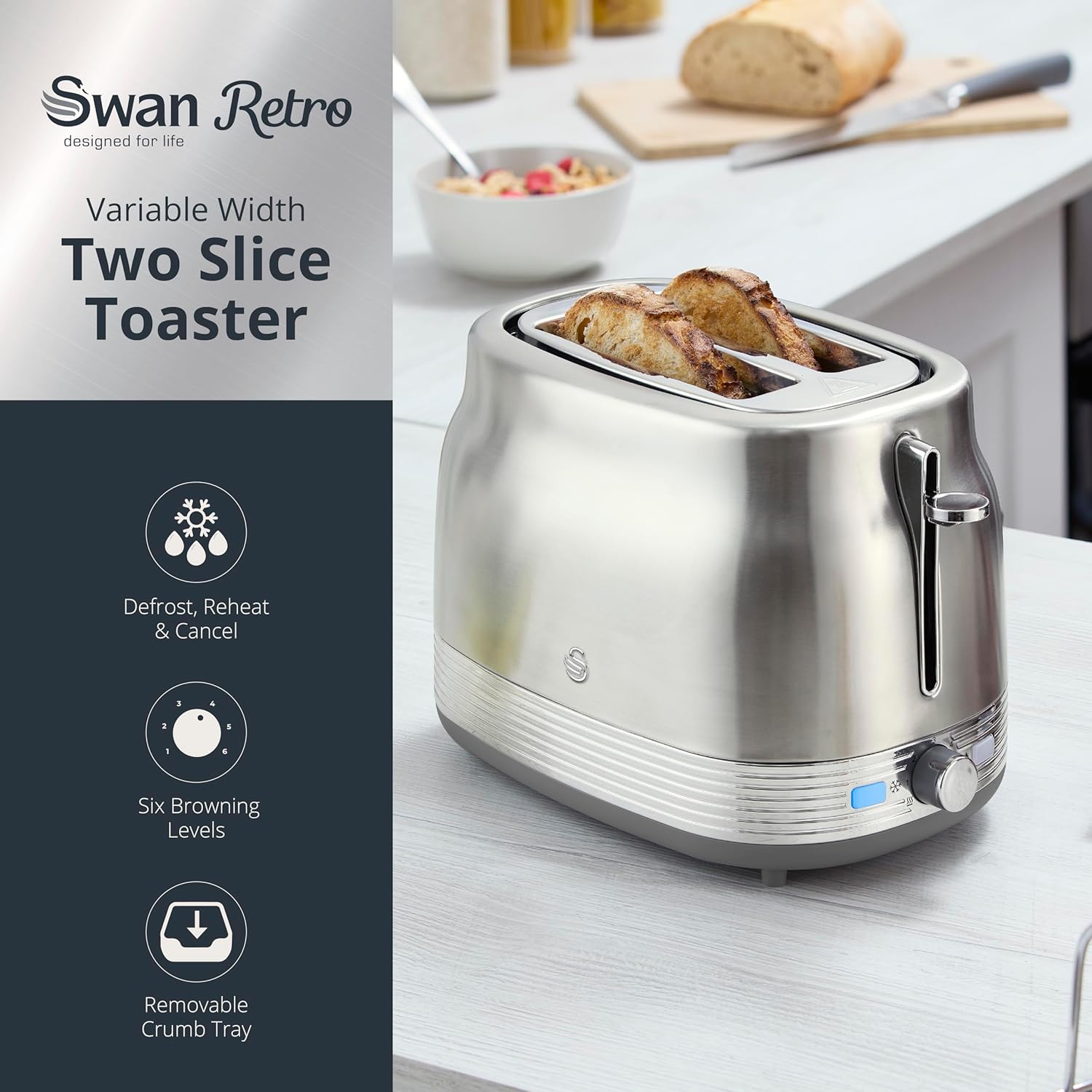 Swan Retro Stainless 2 Slice Toaster
