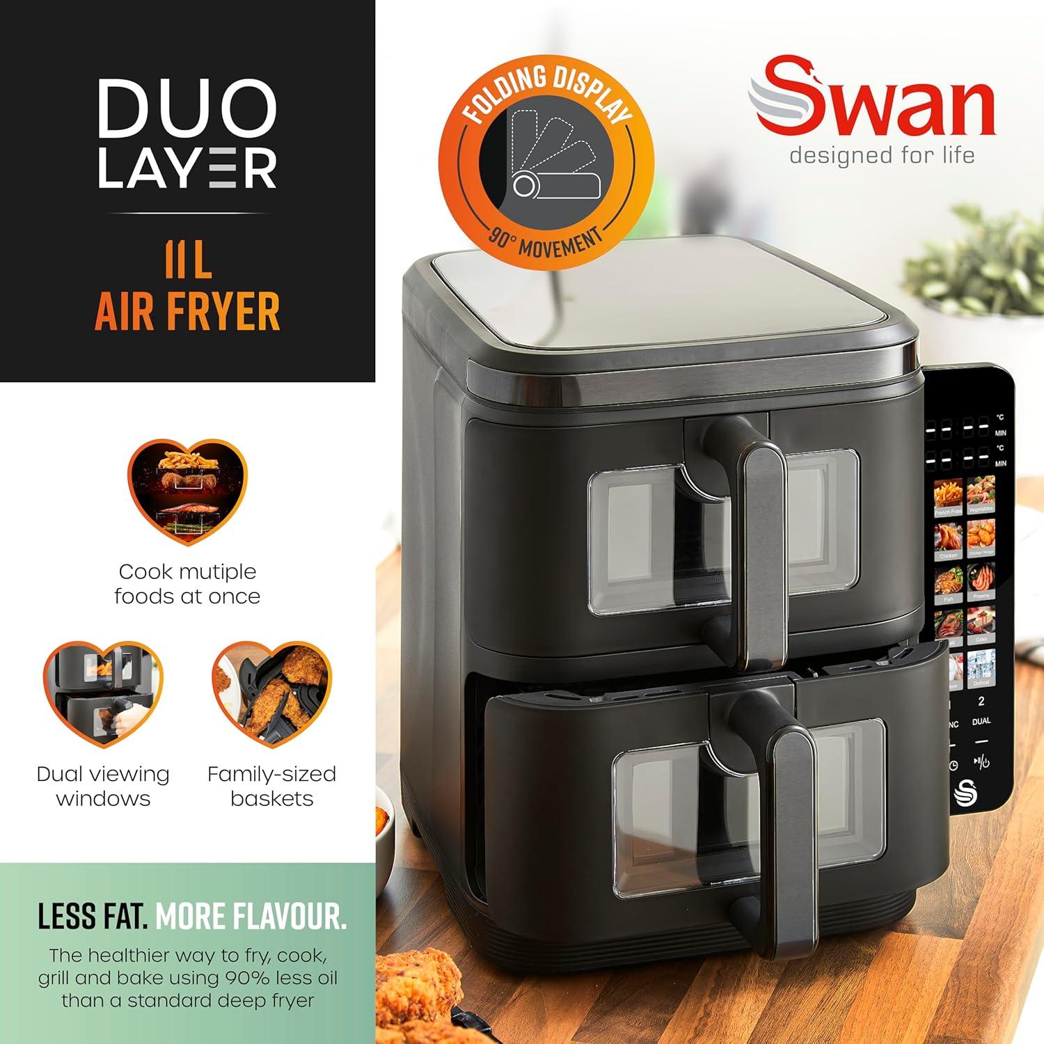 Swan 11L Duo Layer Air Fryer - SD10522BLK