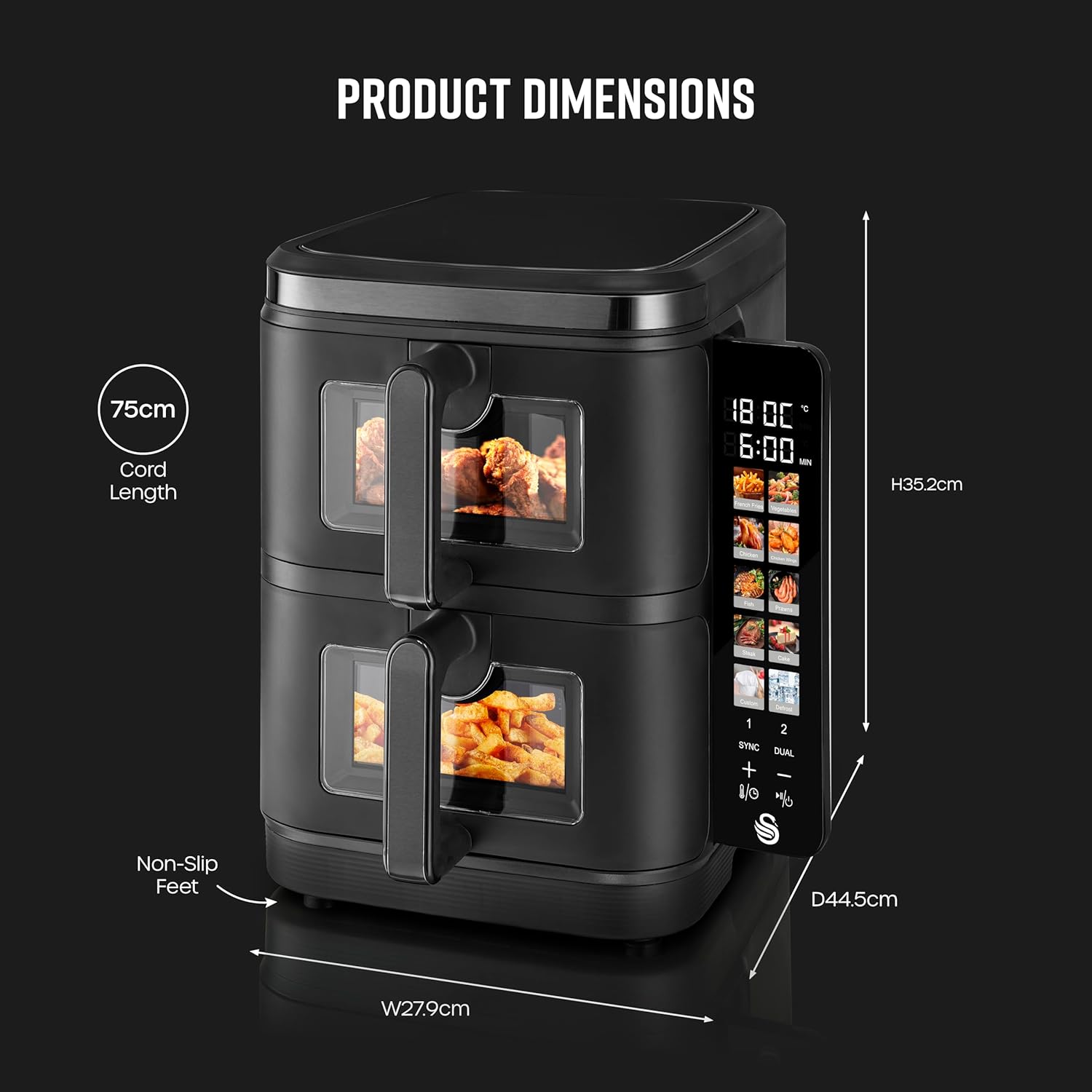 Freidora de aire Swan de dos capas de 11 l - SD10522BLK