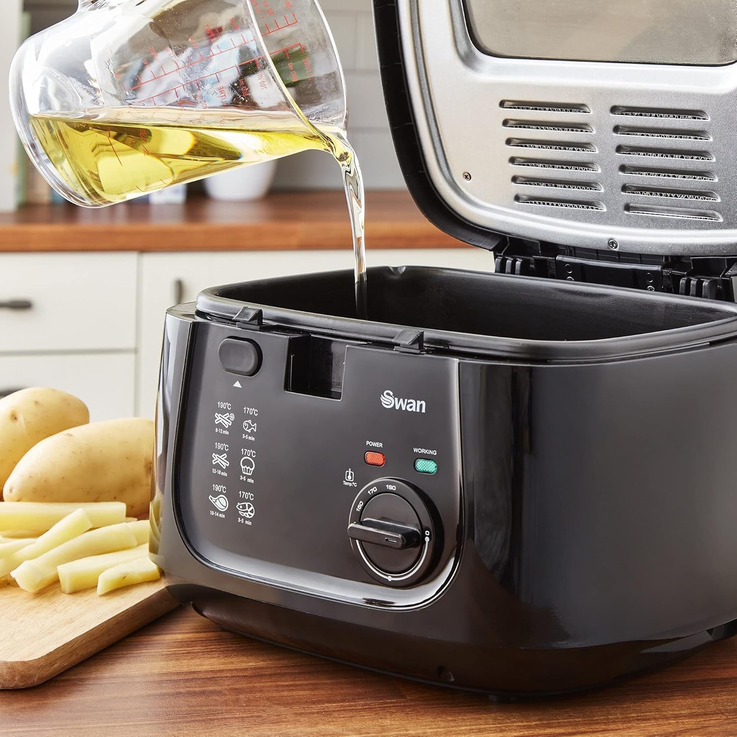 Swan 2.5 Litre Deep Fat Fryer with Viewing Window, Easy Clean, Adjustable temperature control, 1800 W, White | SD6080N