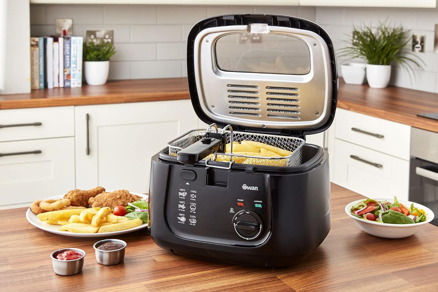 Swan 2.5 Litre Deep Fat Fryer with Viewing Window, Easy Clean, Adjustable temperature control, 1800 W, White | SD6080N