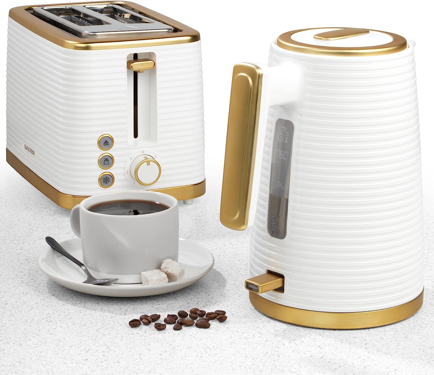 Salter Palermo White & Gold Effect 1.7L Textured Kettle 3000W - EK5031WHT