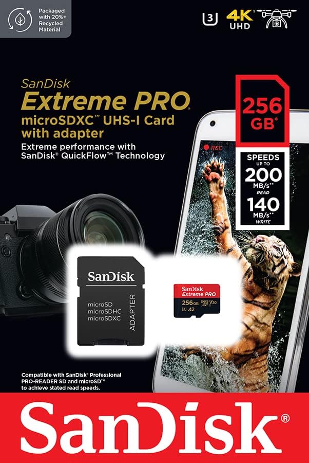 Tarjeta microSDXC UHS-I SanDisk Extreme PRO de 256 GB con adaptador - SDSQXCD-256G-GN6MA