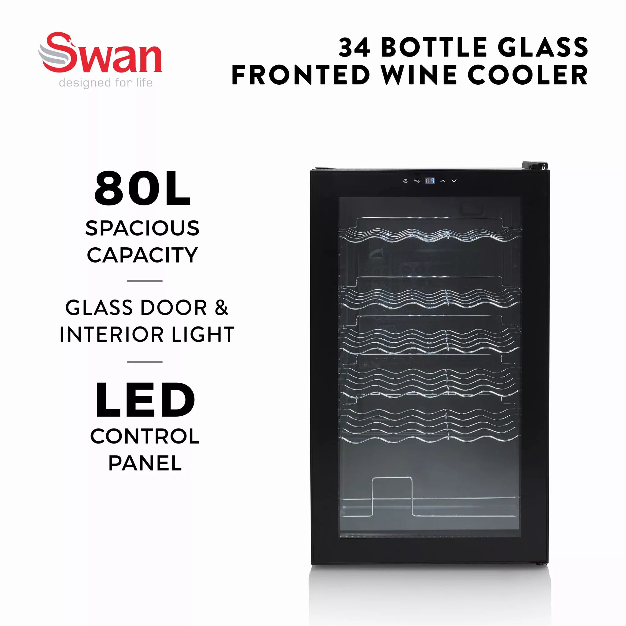 Swan 34 Bottle Glass Fronted Wine Cooler - SR12040BN