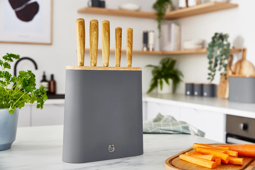 Bloque de cuchillos Swan Nordic de 5 piezas, gris - SWKB1060GRYN