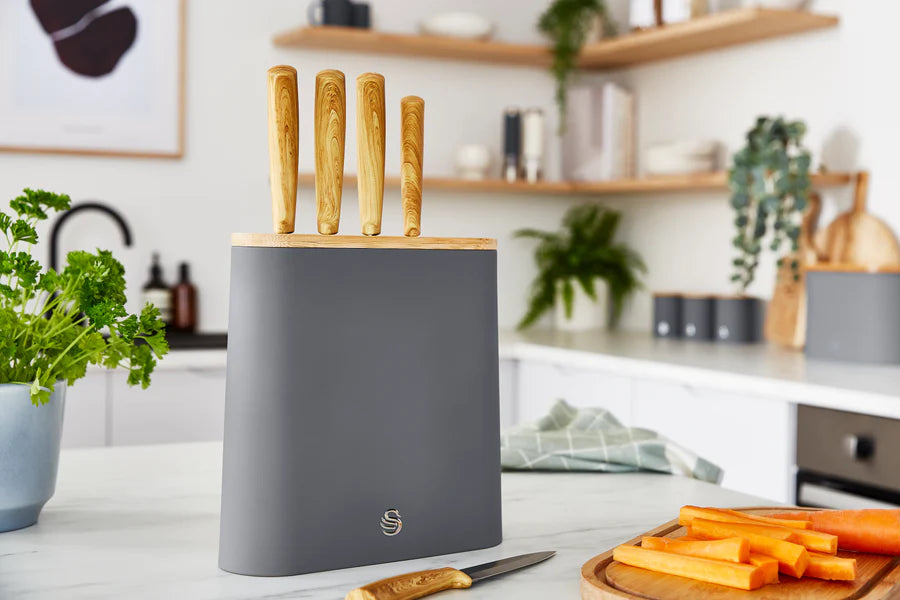 Bloque de cuchillos Swan Nordic de 5 piezas, gris - SWKB1060GRYN