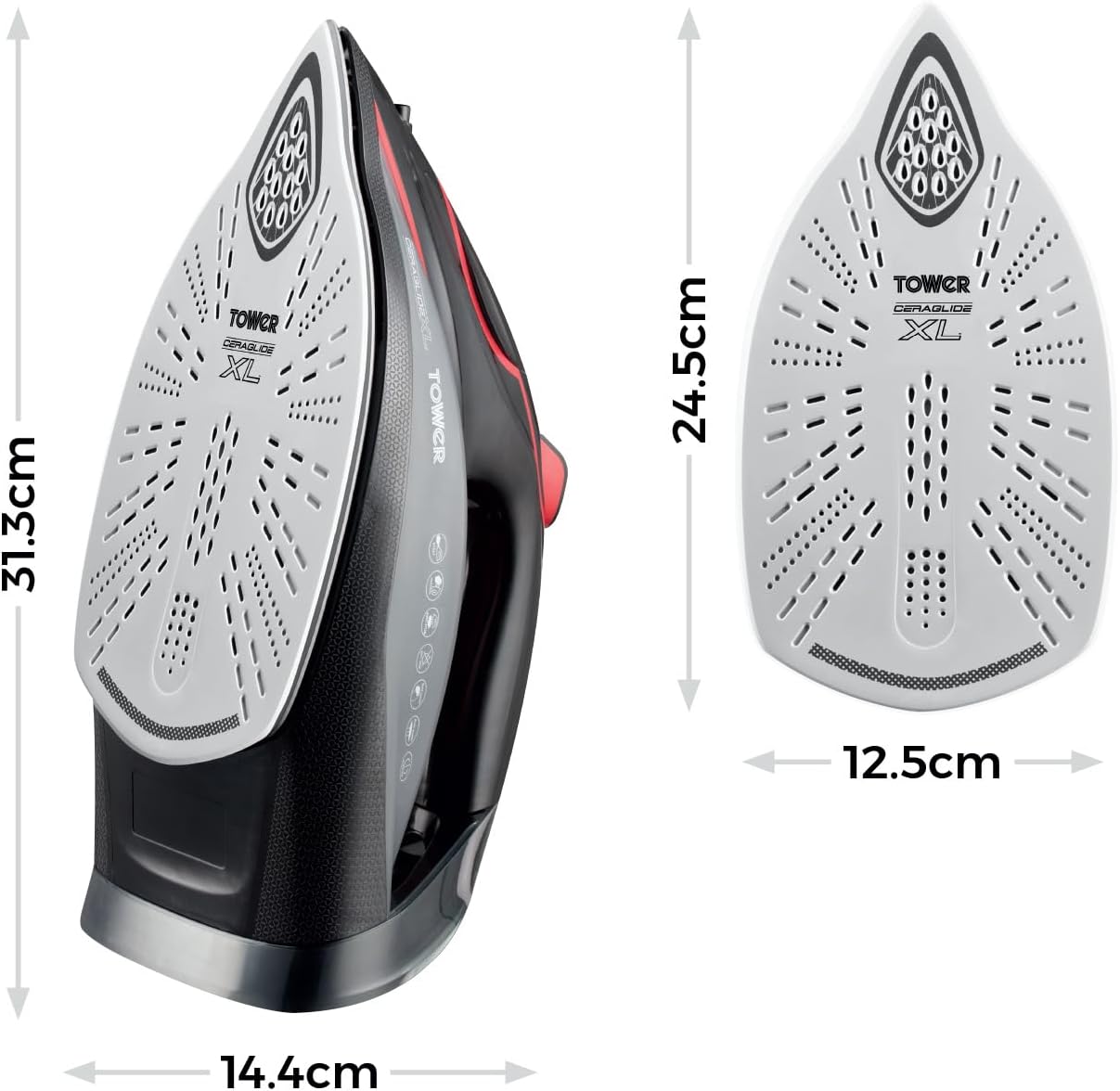 Tower Ceraglide XL Soleplate One Temp Iron Red & Black - T22034RED