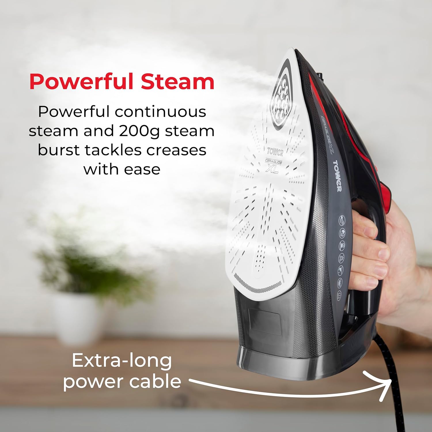 Tower Ceraglide XL Soleplate One Temp Iron Red & Black - T22034RED