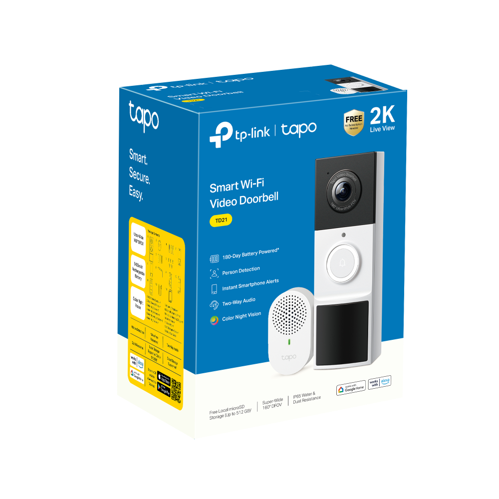 tp-link Tapo TD21 Smart Battery Video Doorbell + Chime Included