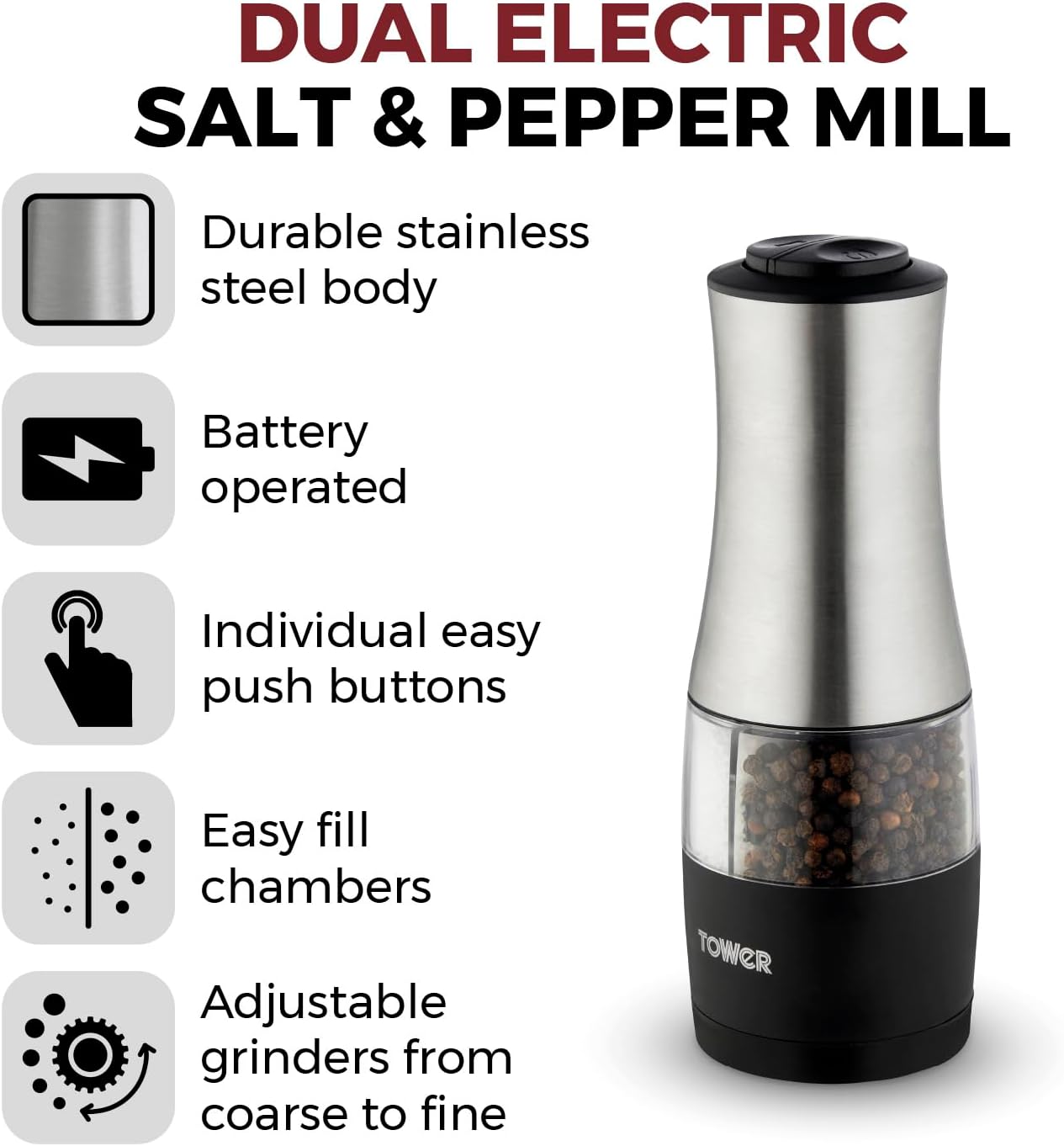 Molinillo doble de sal y pimienta Tower - T832248