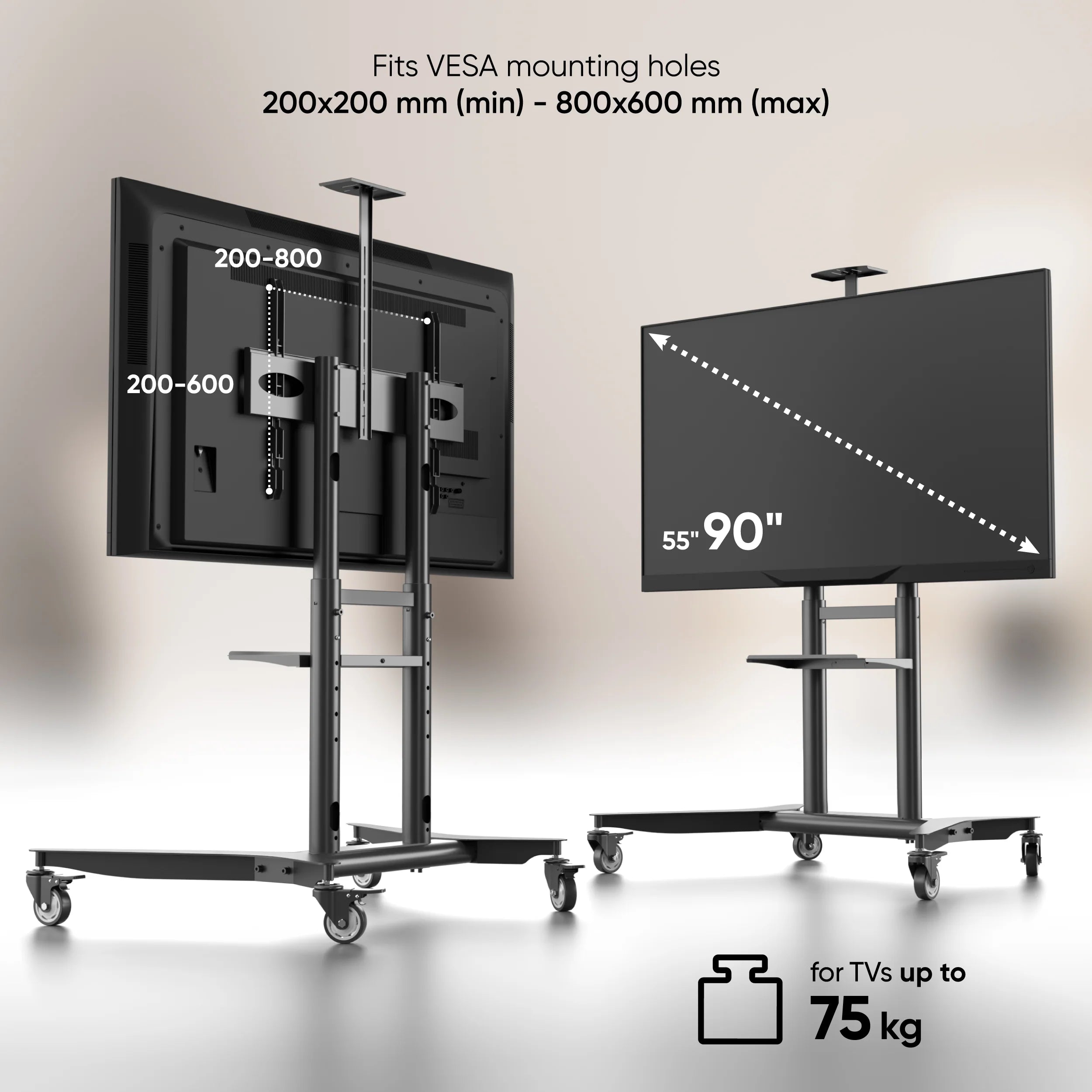 Mobile TV stand for TVs on wheels 55"-90" - TS1871