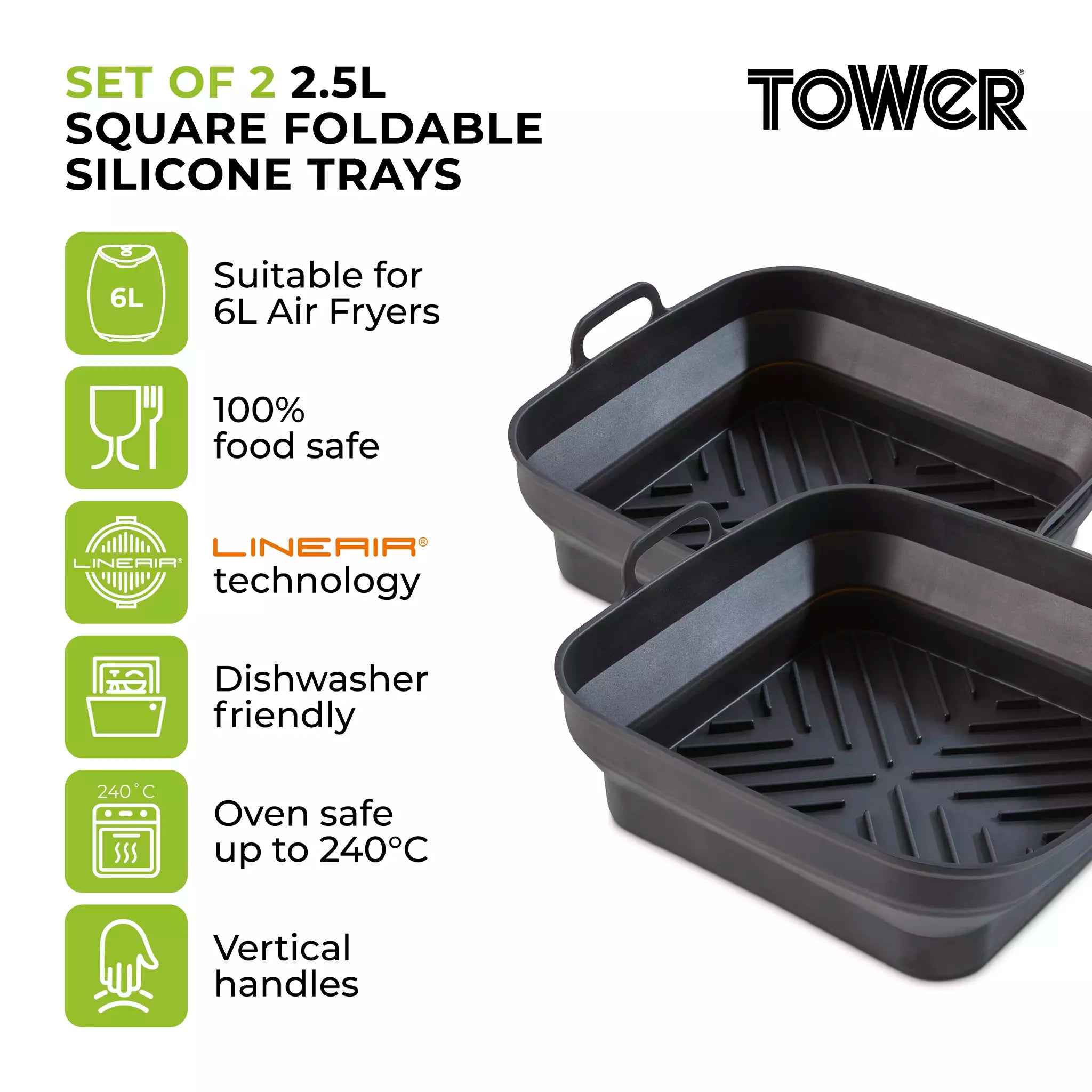 Tower 2-piece Non-Stick Square Foldable Silicone Tray Set - T843092m