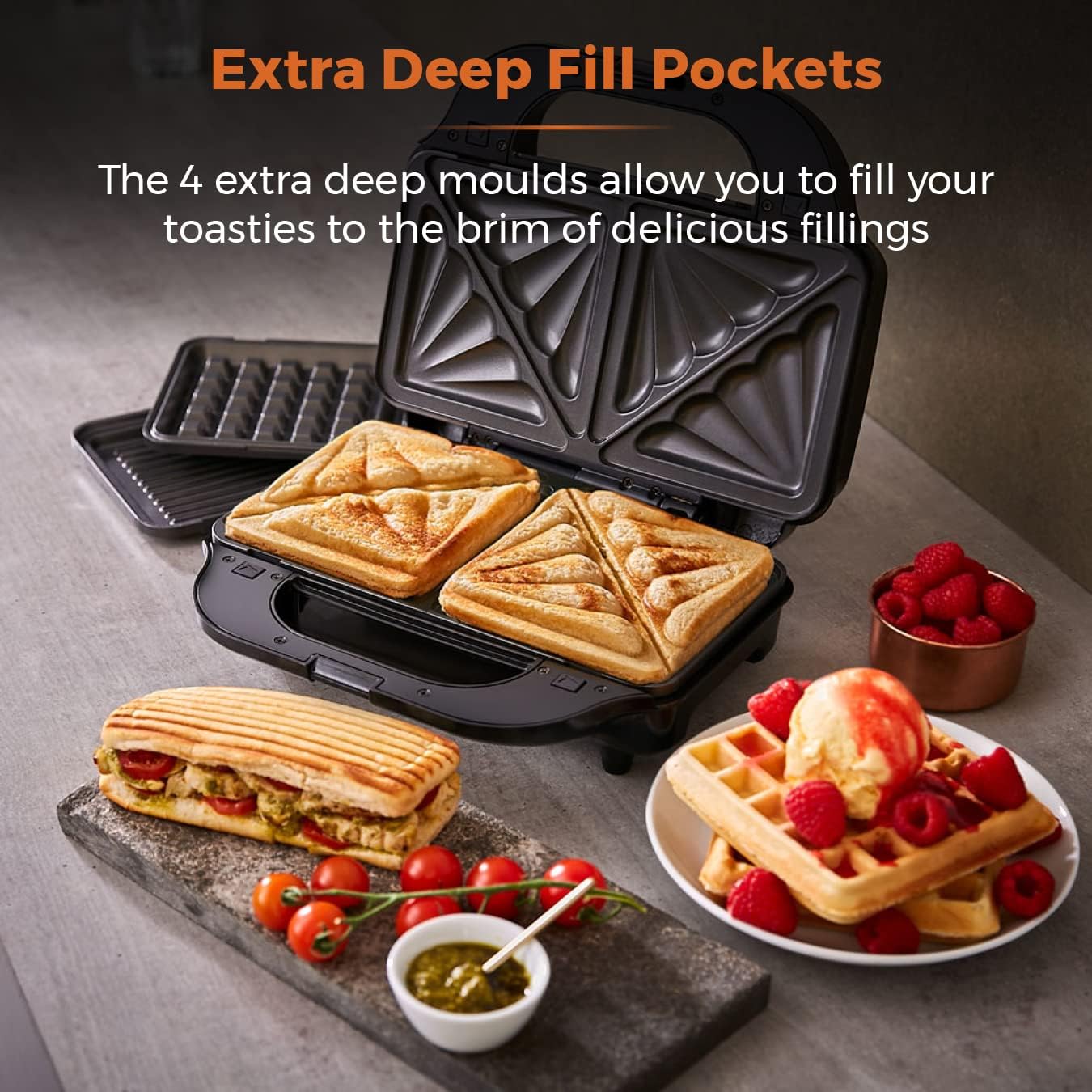 Tower 3-in-1 Deep Filled Sandwich Maker | Silver - T27032