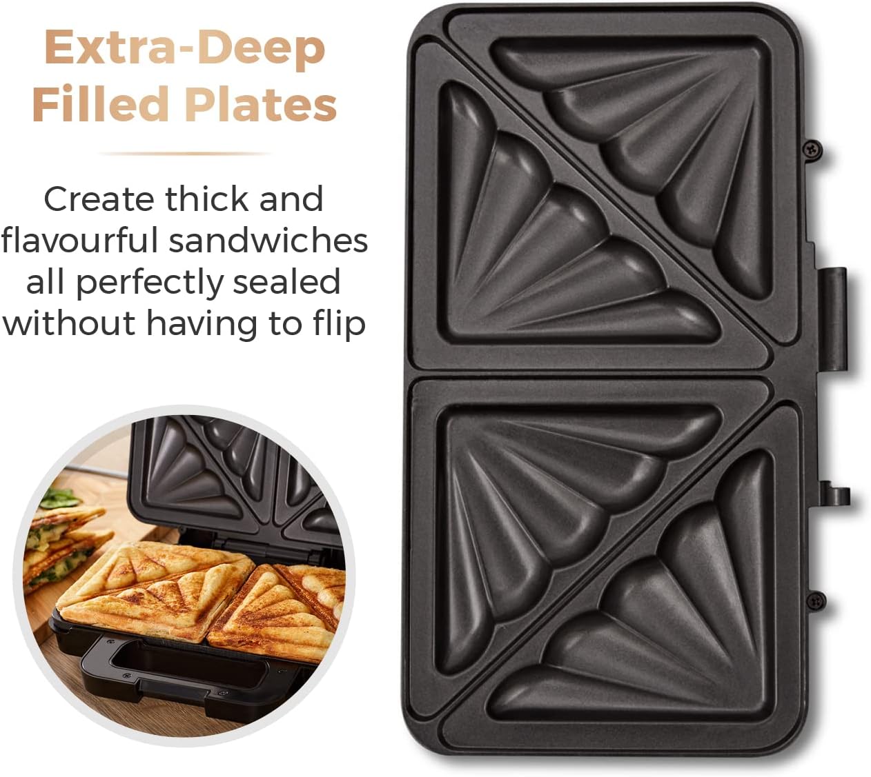 Tower 3-in-1 Deep Filled Sandwich Maker | Silver - T27032