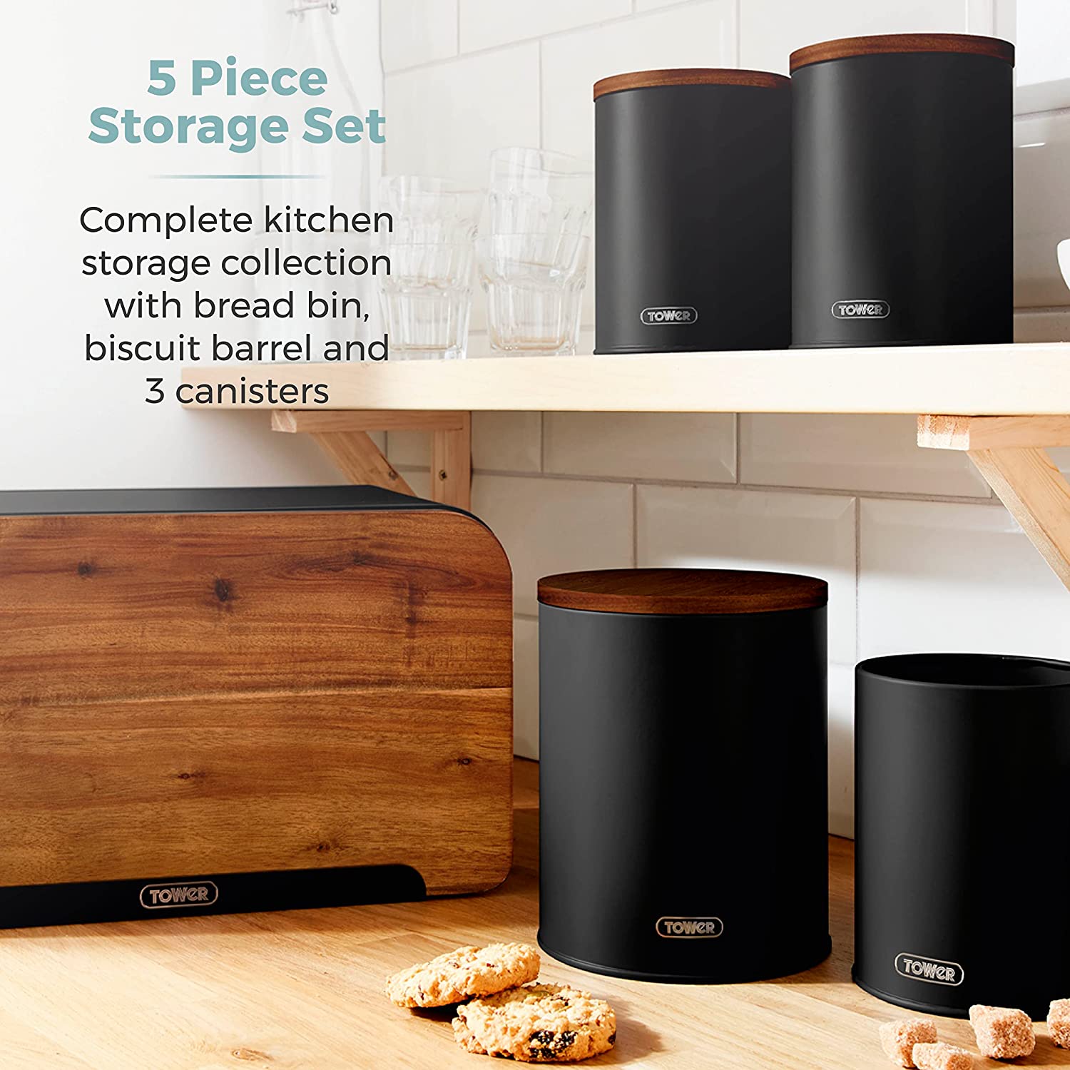 Juego de almacenamiento de 5 piezas de acacia Tower Scandi