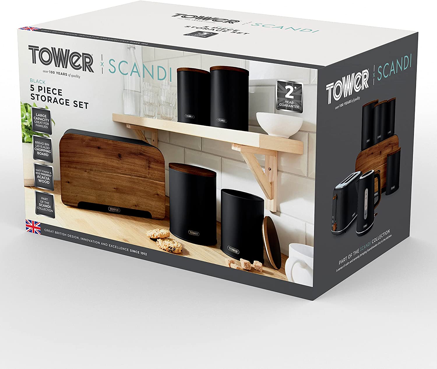 Juego de almacenamiento de 5 piezas de acacia Tower Scandi