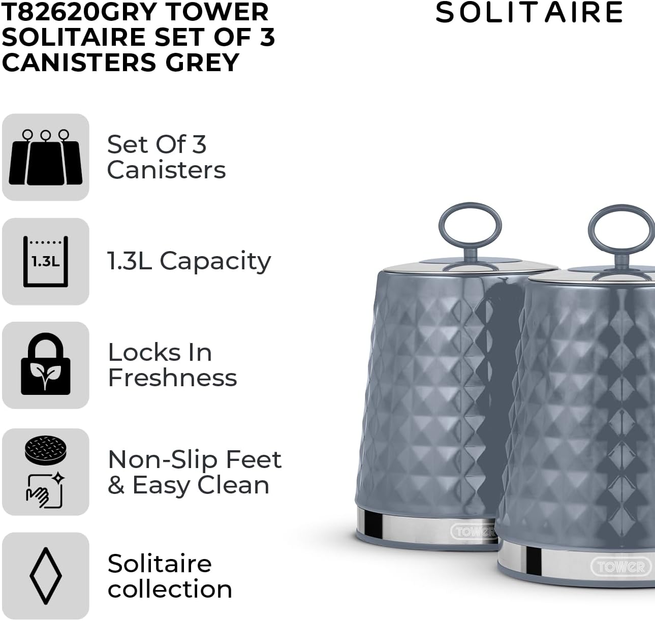 Tower Solitaire 3 Piece Canister Set - Grey | T826207GRY