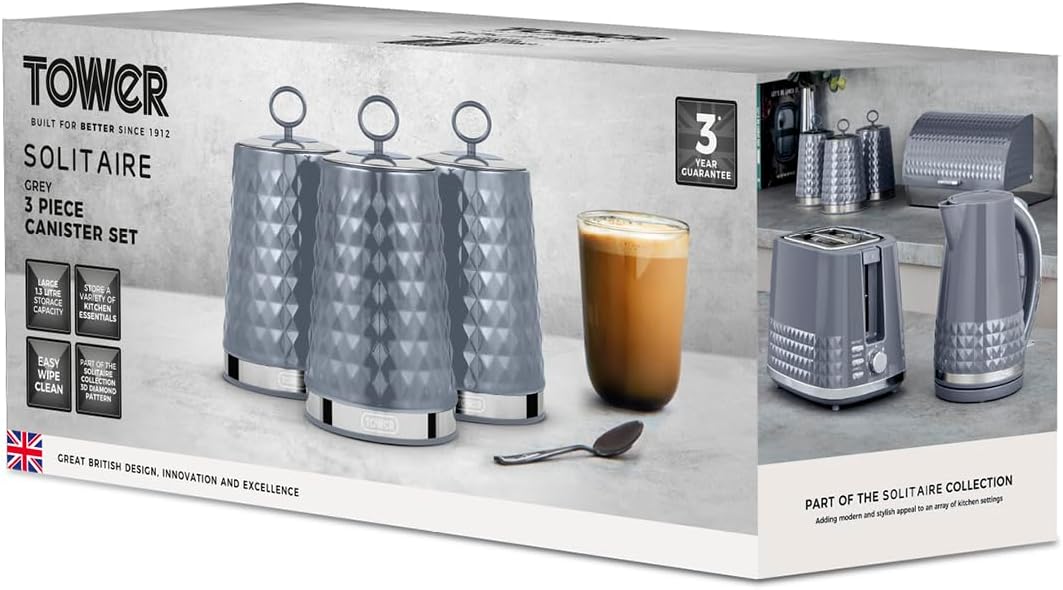 Tower Solitaire 3 Piece Canister Set - Grey | T826207GRY