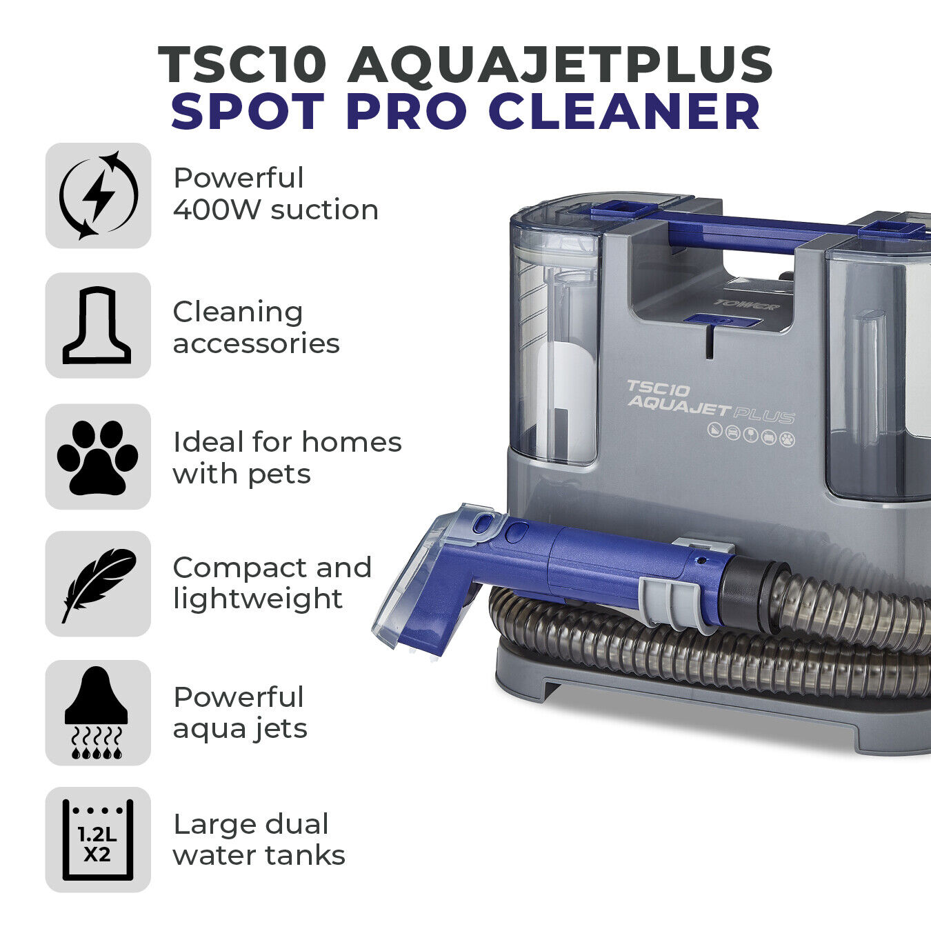 Tower TSC10 AQUAJETPLUS Spot Cleaner - Grey & Blue | T548005