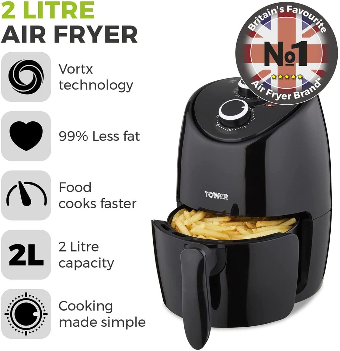 Tower Vortx Compact 2 Litre Manual Air Fryer | T17087