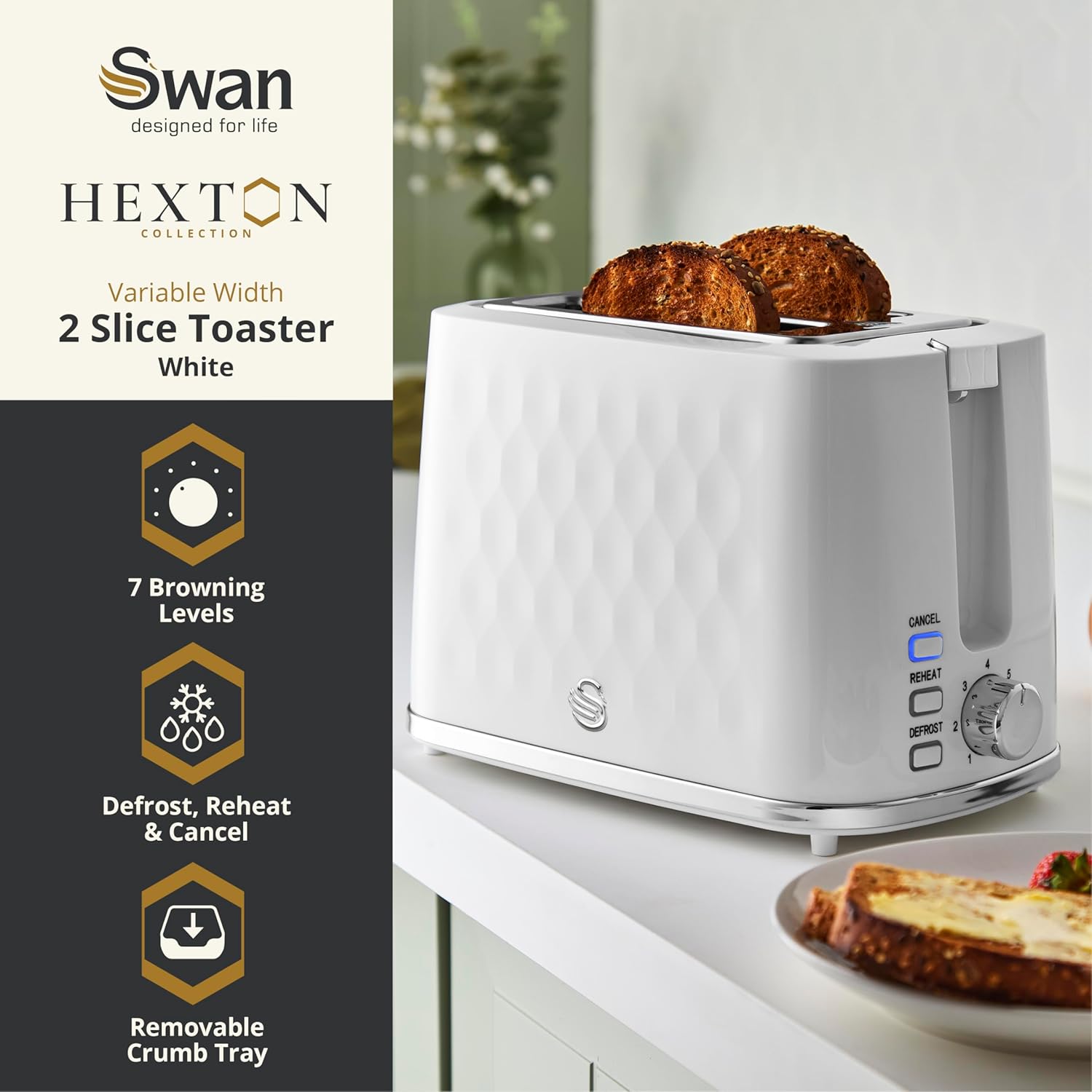 Swan Hexton White 2 Slice Toaster