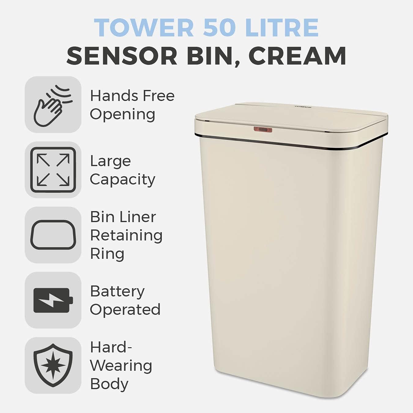 Tower Cream 50L Sensor Bin