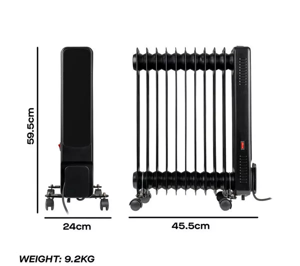 Daewoo Black Portable Oil-Filled Radiator - HEA1978GE