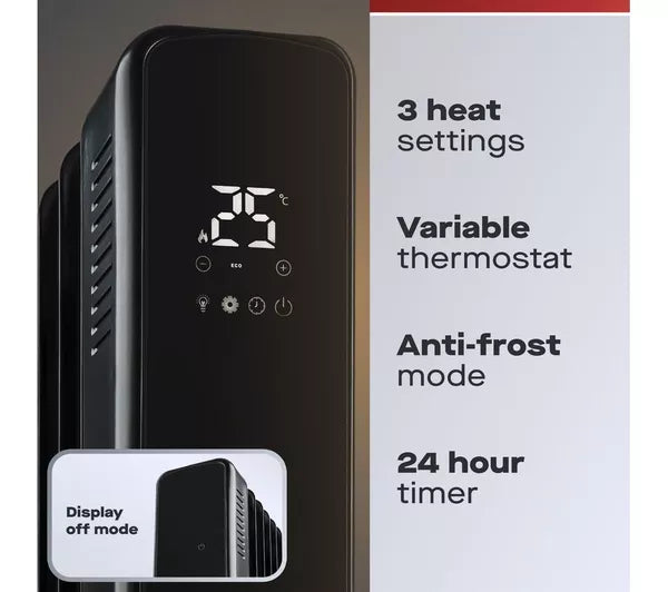 Daewoo Black Portable Oil-Filled Radiator - HEA1978GE