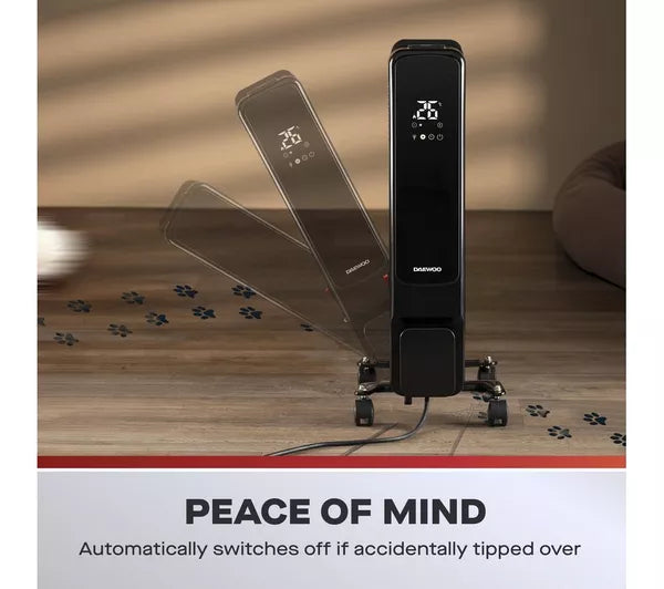 Daewoo Black Portable Oil-Filled Radiator - HEA1978GE